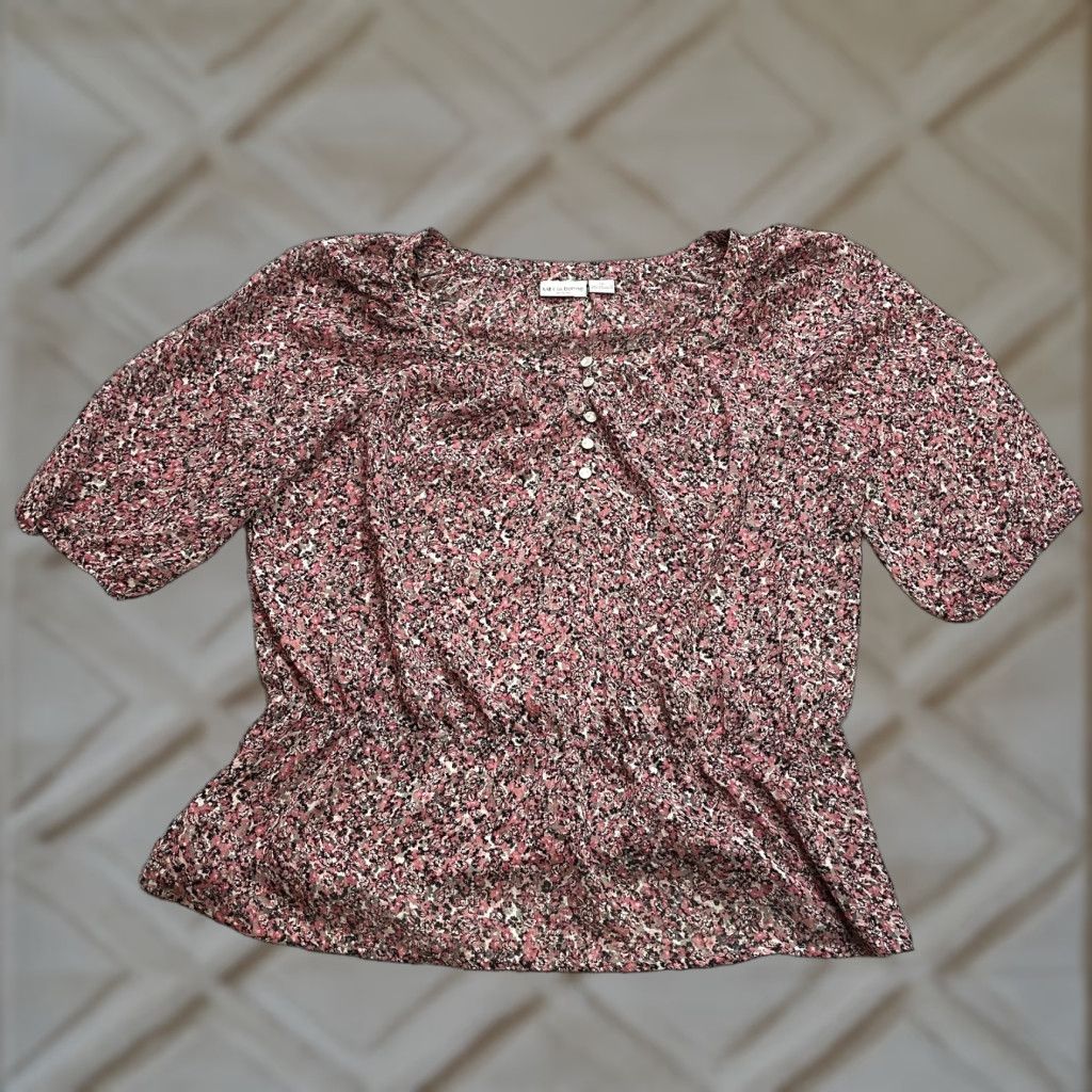 Liz Claiborne Liz Claiborne Blouse Womens 1X Pink Floral 3/4 Sleeve Plus Size Stretch Buttons Shirt Ladies Blouse Size XL / US 12-14 / IT 48-50 - 1 Thumbnail