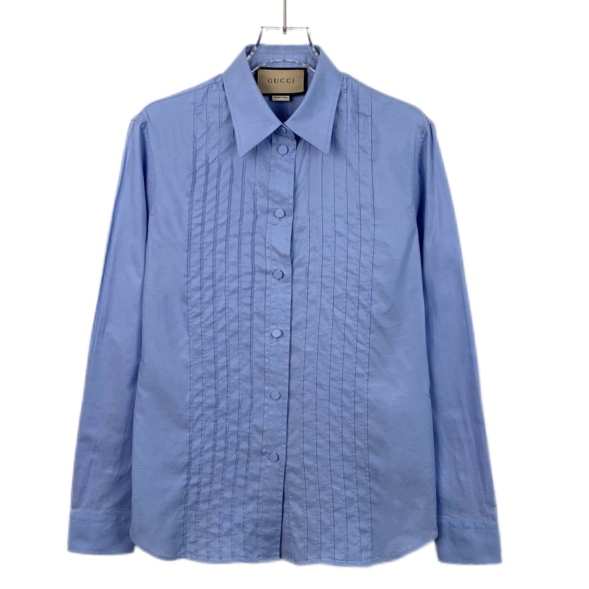 Gucci Gucci Womens Blue Cotton Long Sleeve Shirt With Pleated Fron Size S / US 4 / IT 40 - 1 Thumbnail