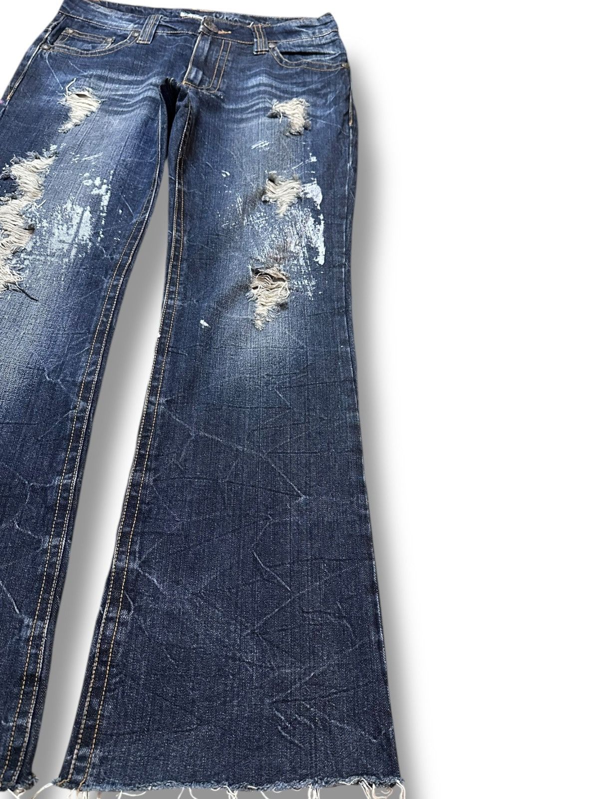 Hysteric Glamour Vintage Sorridere Flare Grunge Cross Print Distressed Denim Size US 31 - 4 Thumbnail