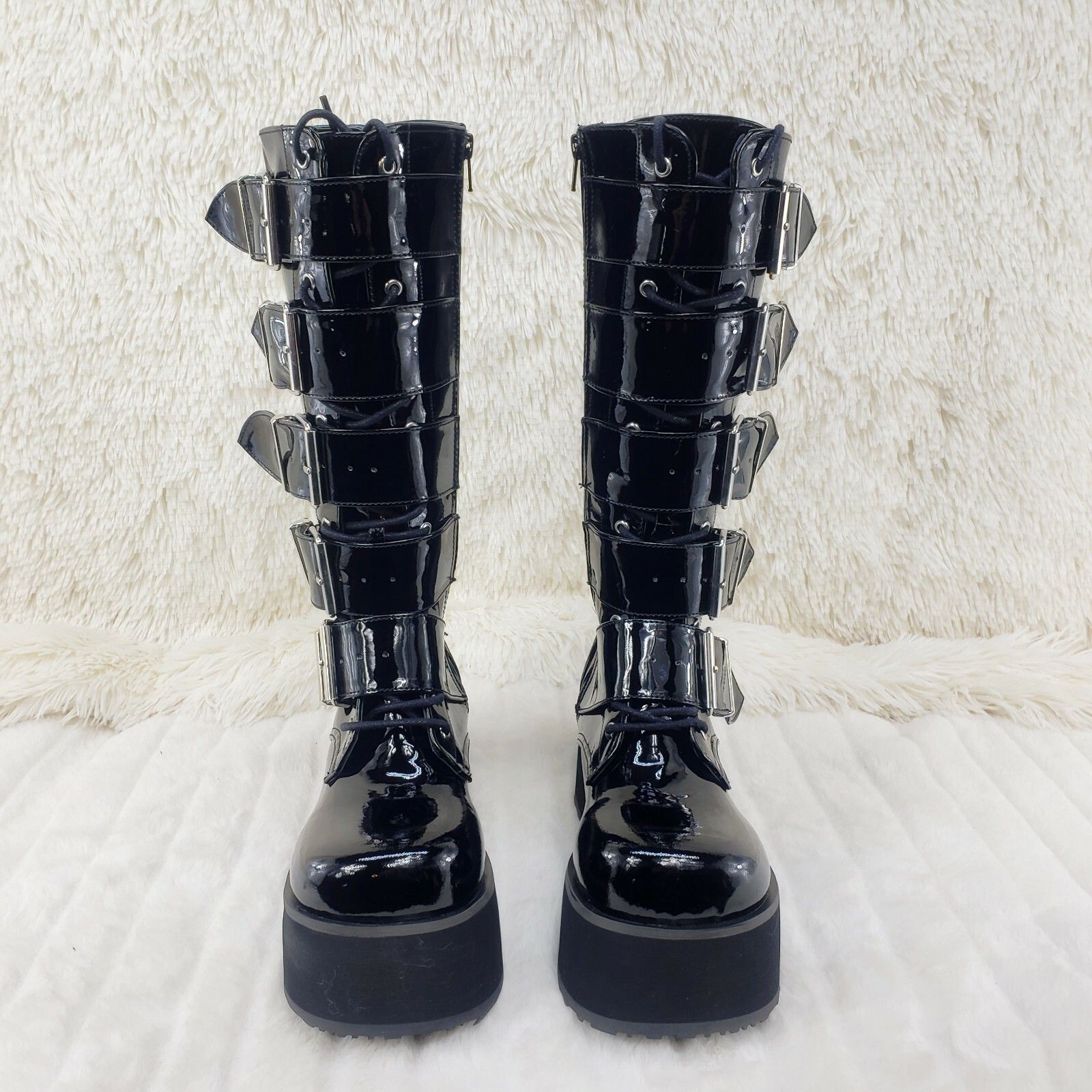 Other DEMONIA Trashville 518 Goth Punk Knee Boots Black Patent Men Size US 8 / EU 41 - 3 Thumbnail