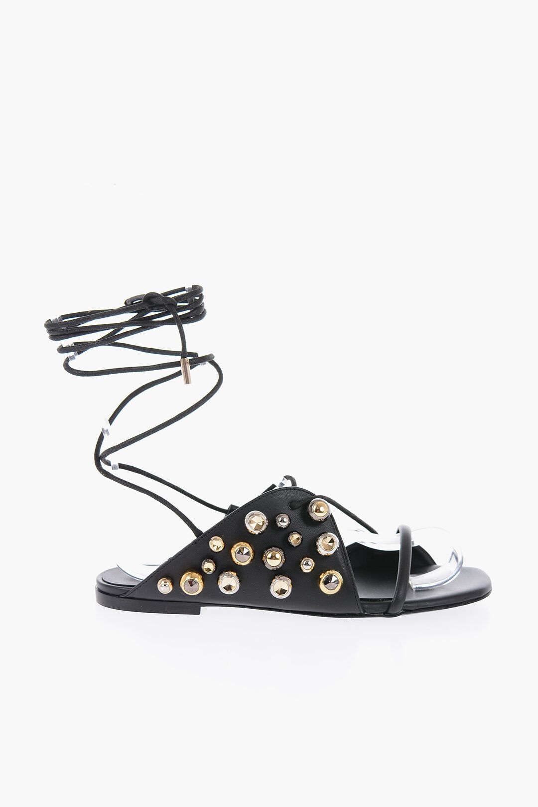 Stella McCartney og1mm0824 Leather Sandals With Rhinestones in Black Size US 6 / IT 36 - 1 Thumbnail
