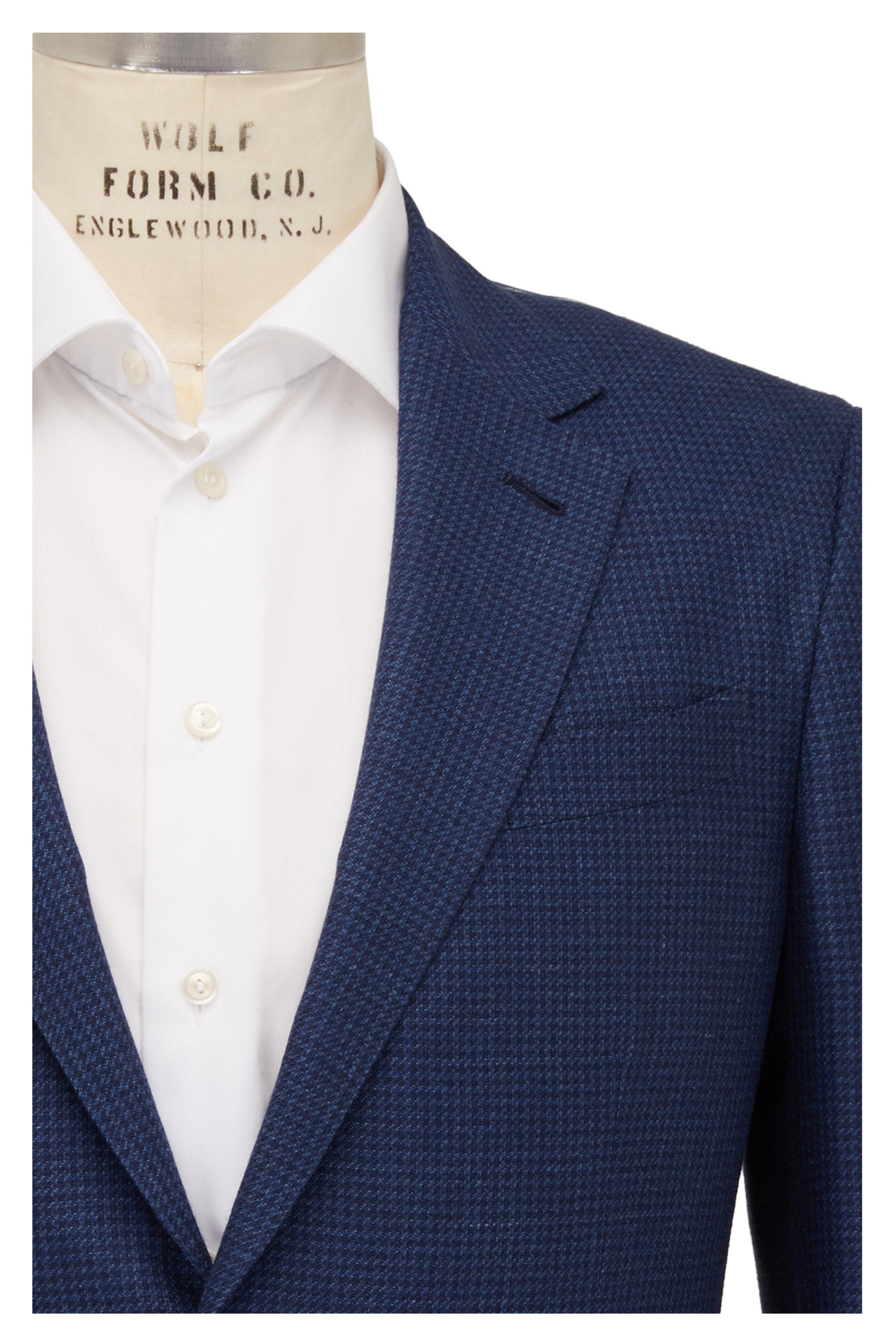 Z Zegna o1mtch0225 Plaid Cashmere Blend Sportcoat in Blue/Charcoal Size US S / EU 44-46 / 1 - 4 Thumbnail