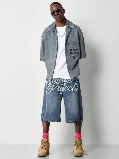 Jean Washed Denim Jeans Drip Drill Shorts Jorts Size US 33 - 2 Thumbnail
