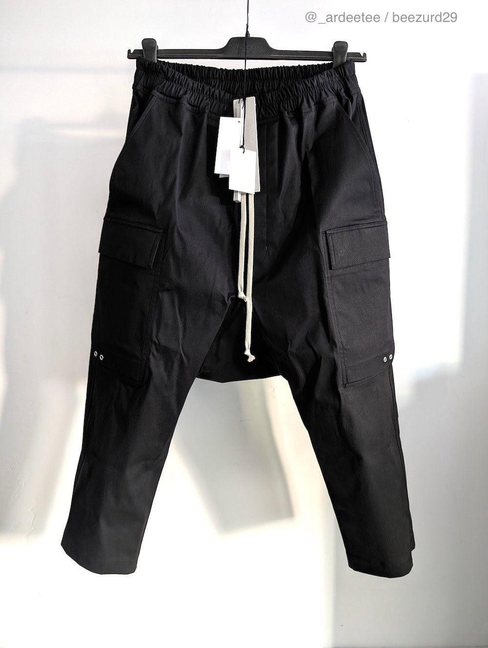 image of Rick Owens New Ss23 Cargo Cropped Drawstring Pants 50 in Black, Men's (Size 34)