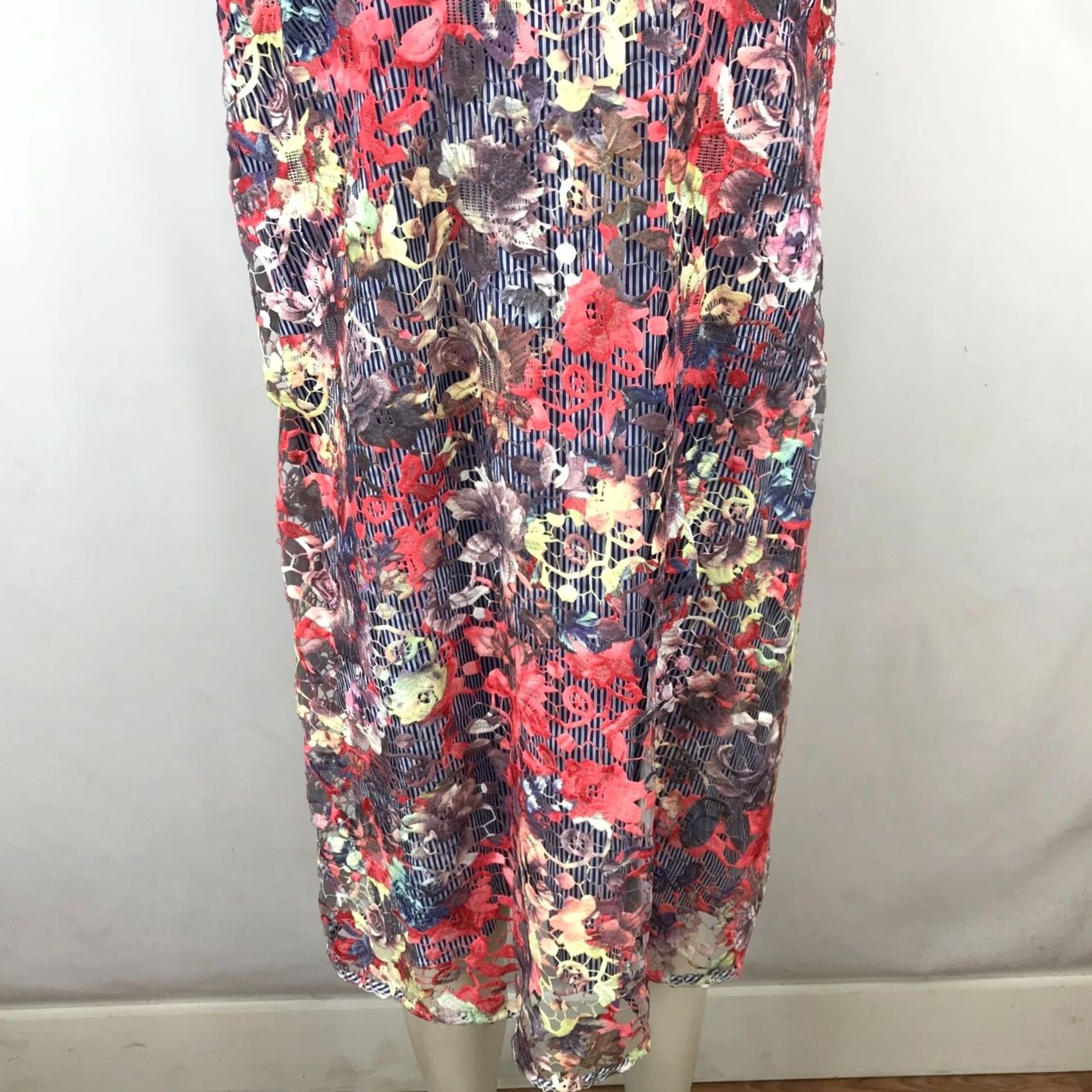 Vintage HALOGEN WOMEN'S XL FLORAL SLEEVELESS ROUND NECK STRIPE SHIFT DRESS Size XL / US 12-14 / IT 48-50 - 3 Thumbnail