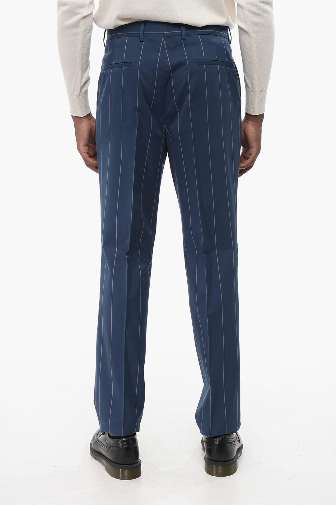 Brunello Cucinelli og1mm0825 Single-Pleated Pinstriped Wool Blend Pant in Blue Size US 30 / EU 46 - 2 Thumbnail
