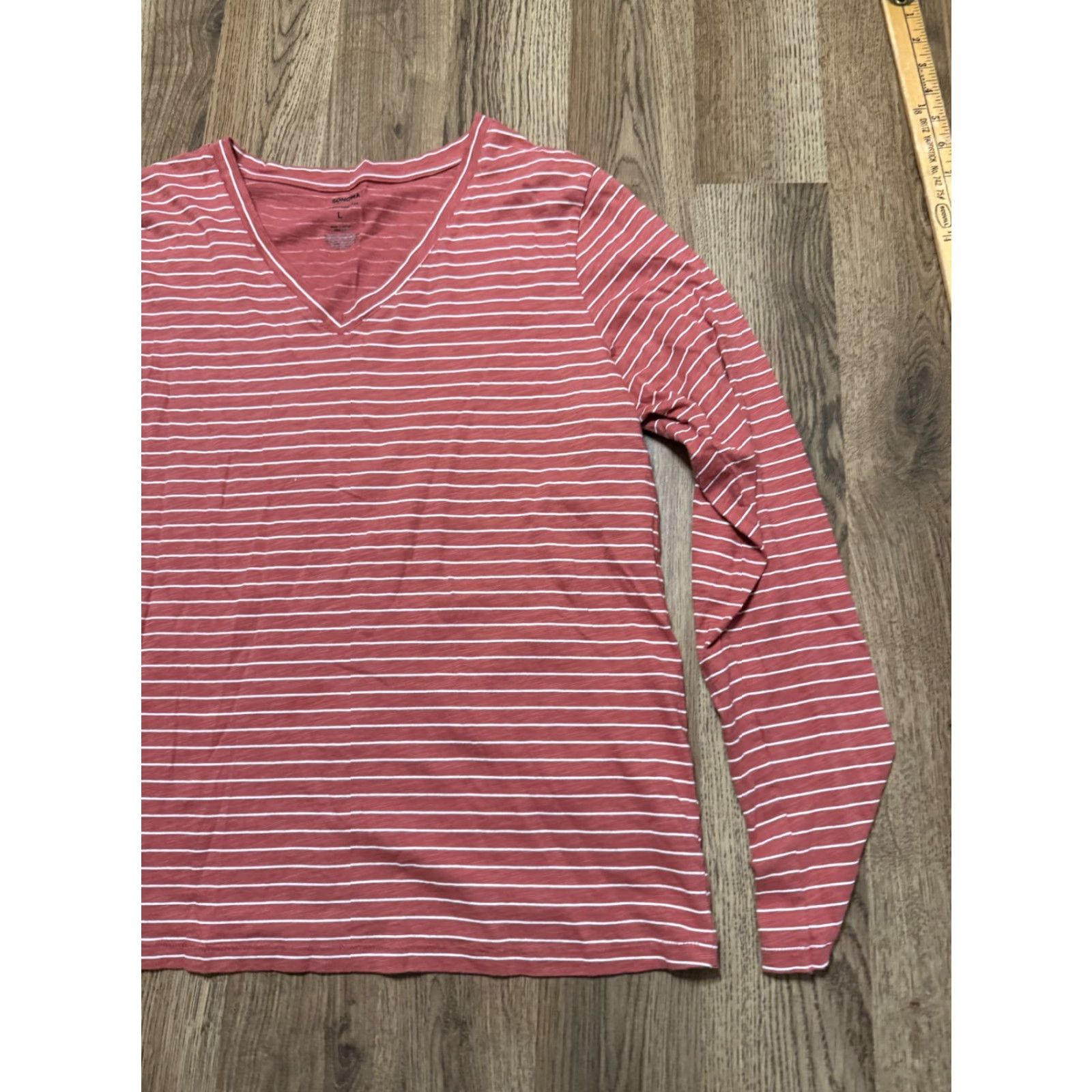 Vintage Sonoma Shirt Womens L Red White Striped V-Neck Long Sleeve Shirt Pullover Knit Cotton Casual Modern Basic Fall Spring Summer Modern Womens Size L / US 10 / IT 46 - 4 Thumbnail