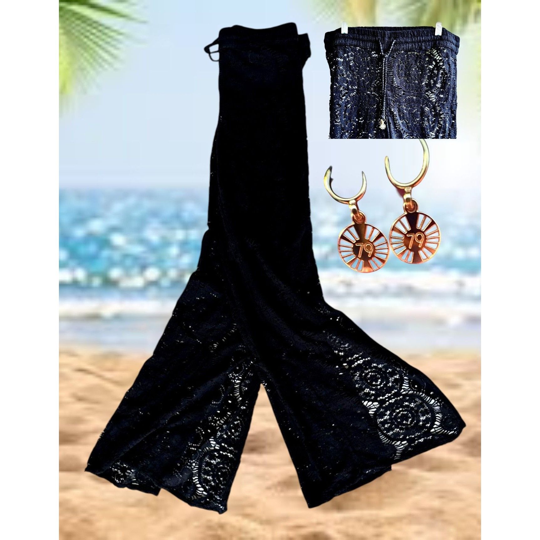 Other Guria Beachwear Black Lattice Pants Swimsuit Coverup Medium? Size 33" - 2 Thumbnail