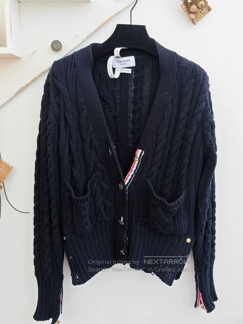 Thom Browne Thom Browne Chunky Knit Sweater Jacket, Dark Blue Size US XS / EU 42 / 0 - 1 Thumbnail