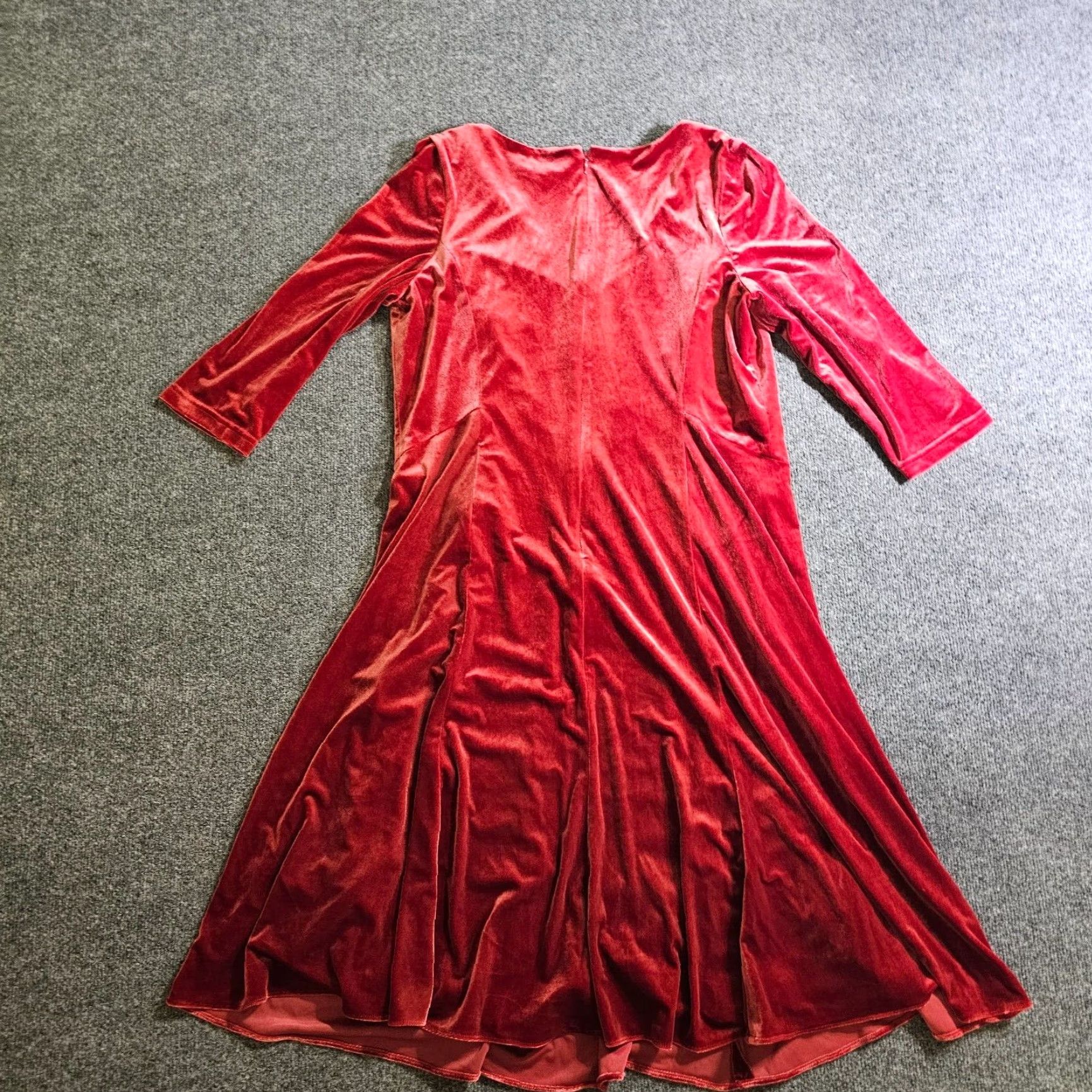Coldwater Creek Coldwater Creek Dress Womens Large Orange Red Velour A-Line 3/4 Sleeve Holiday Womens Regular L Red Velvet A-Line Dress Size L / US 10 / IT 46 - 7 Thumbnail