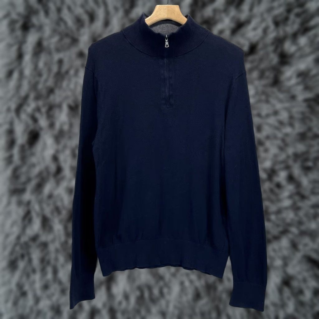 Banana Republic Banana Republic Mens Navy Pullover Sweater Large Classic Preppy 1/4 Zip Cotton Blend Size US L / EU 52-54 / 3 - 1 Thumbnail