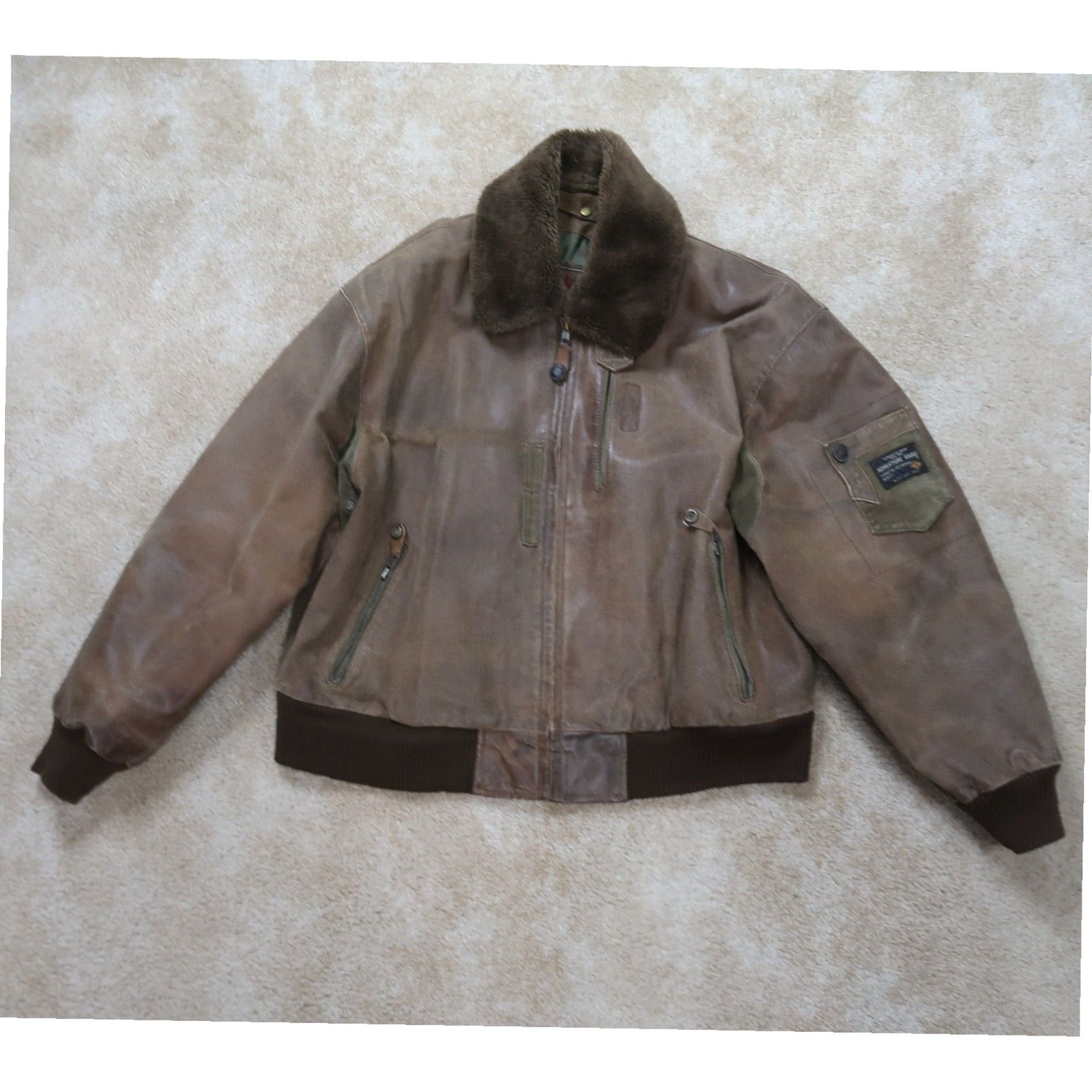 Jild Bomber Jacket Solids Mens Zipper Vintage Bomber Polo Leather Jacket Brown - Winter Collection