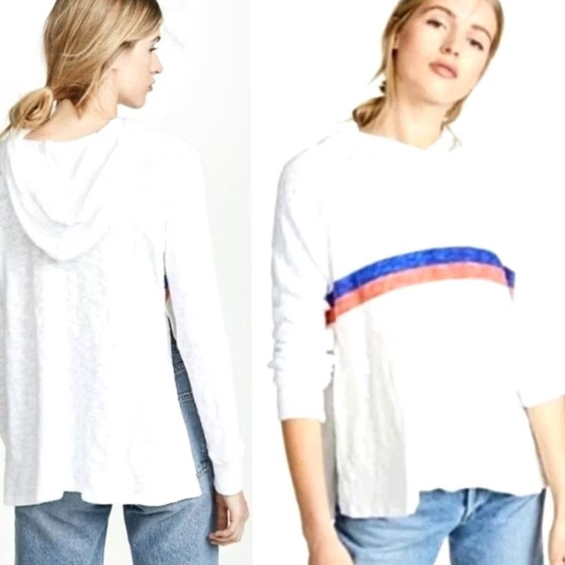 Sundry Sundry Hooded Sweater White L Oversized Slub Knit High Side Slits Slouchy Pullover Womens Size L / US 10 / IT 46 - 3 Thumbnail