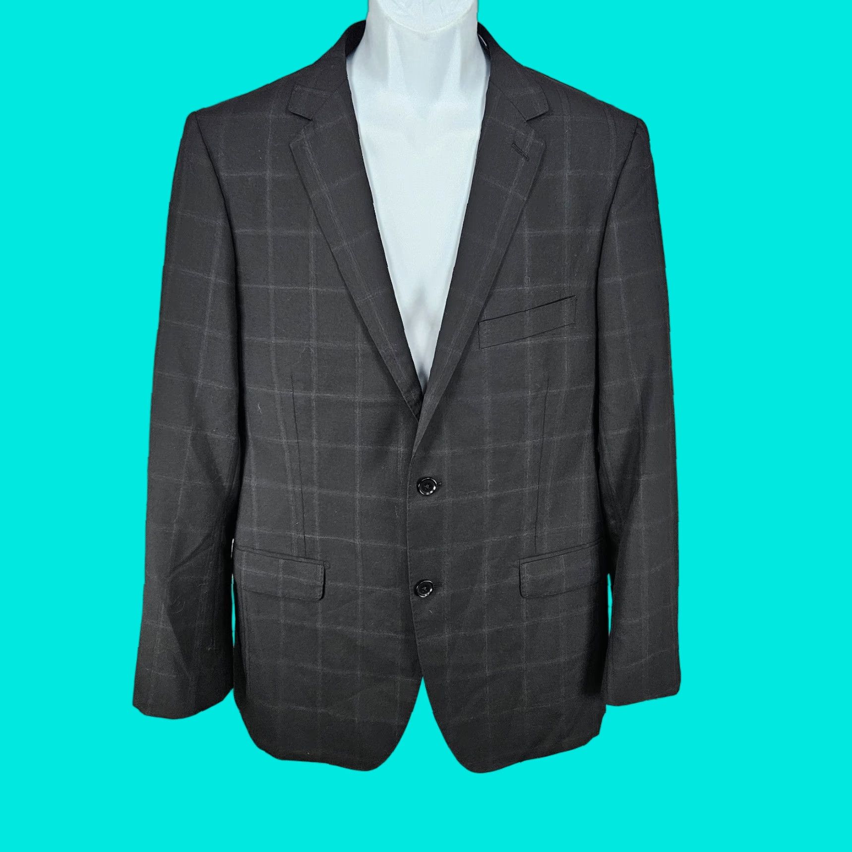 DKNY DKNY Blazer Black 100% Wool Check 2 Button Notch Double Vented Sport Coat 42R Size 42R - 1 Thumbnail