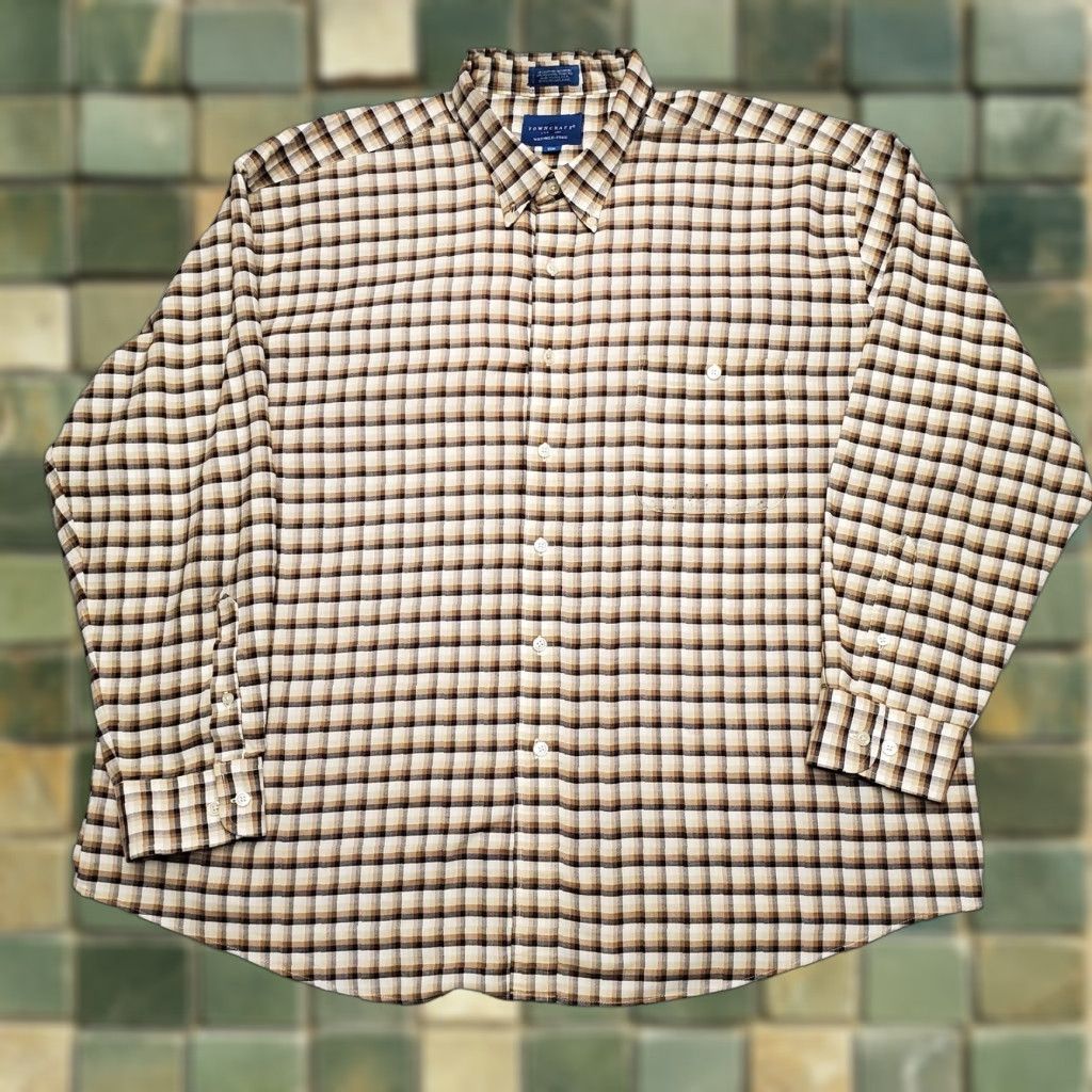 Garage VINTAGE Towncraft Shirt Men 2XL Beige Plaid Yard Work Garage Outdoor Dad Casual Button-Up Wrinkle Resistant Cotton Polyester Size US XXL / EU 58 / 5 - 1 Thumbnail