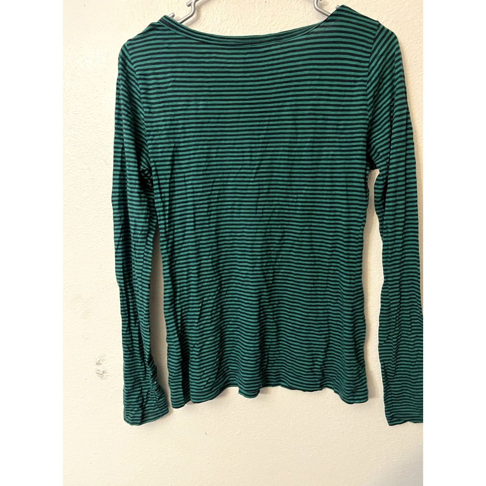 Banana Republic Banana Republic Women Round Neck Long Sleeve T-Shirt Green Stripe Size S Size S / US 4 / IT 40 - 3 Thumbnail