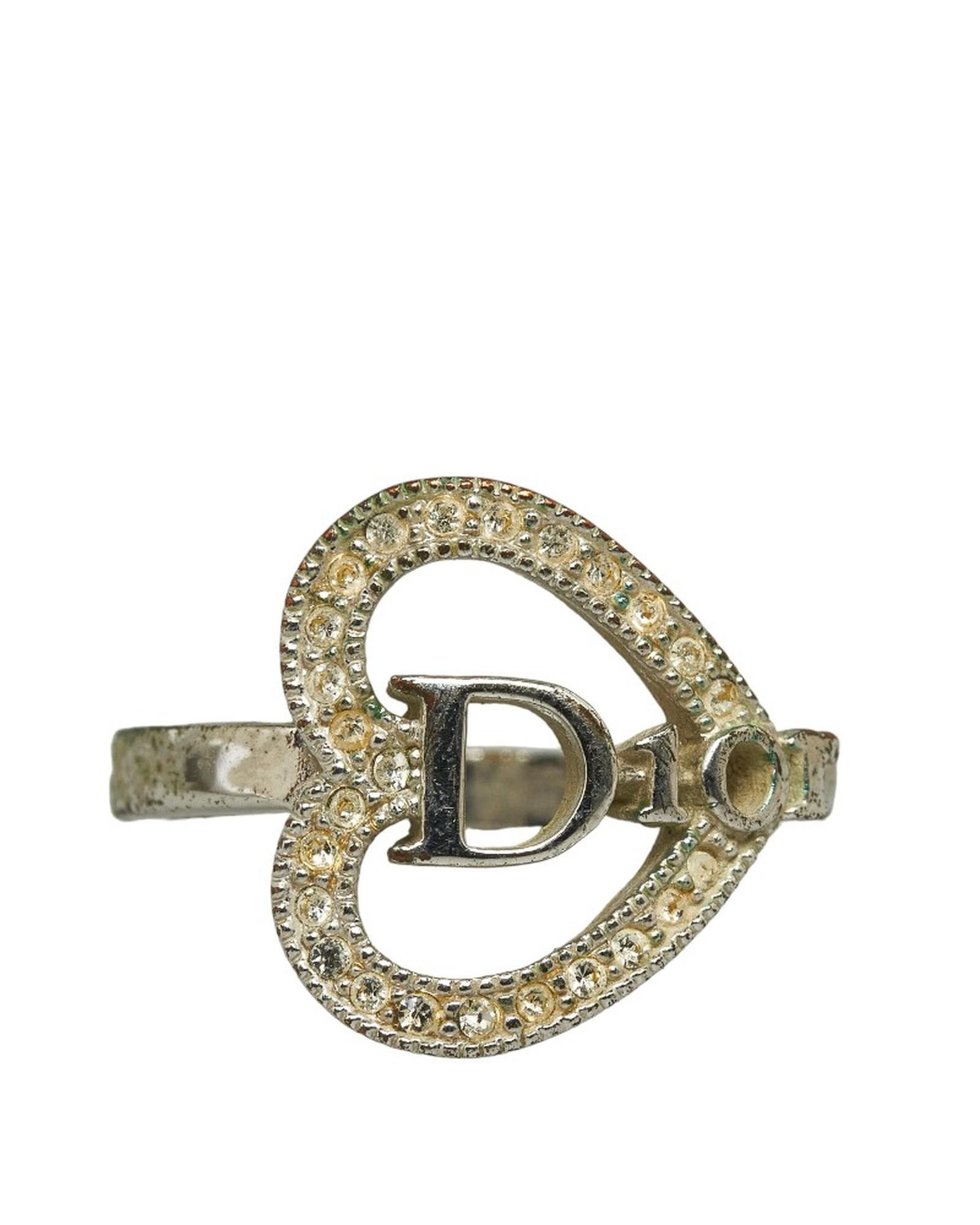 image of Dior Rhinestone Heart Ring With Silver Logo, Women's