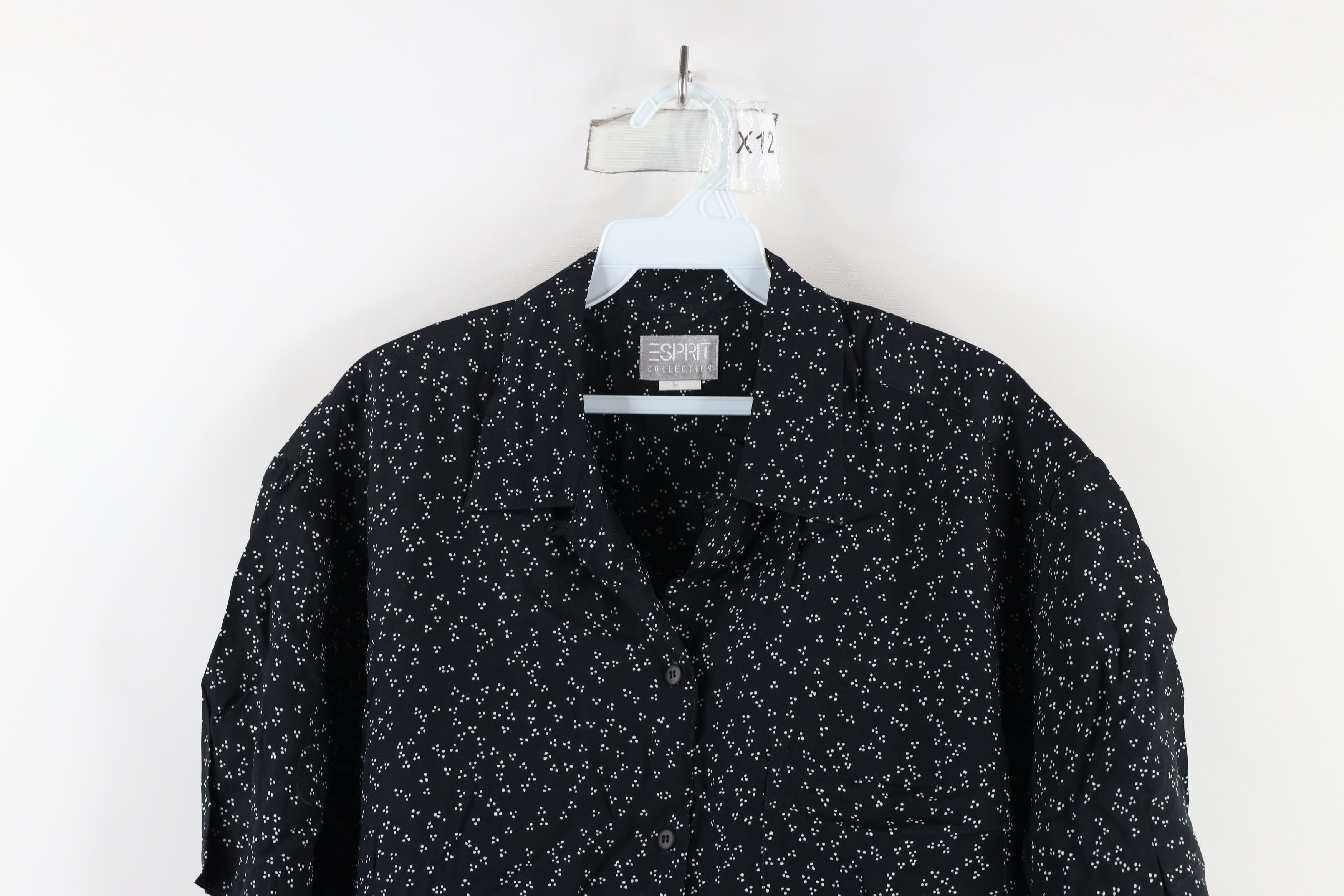 Esprit × Vintage Vintage 90s Esprit Rayon Looped Collar Button Shirt Black Size L / US 10 / IT 46 - 2 Thumbnail