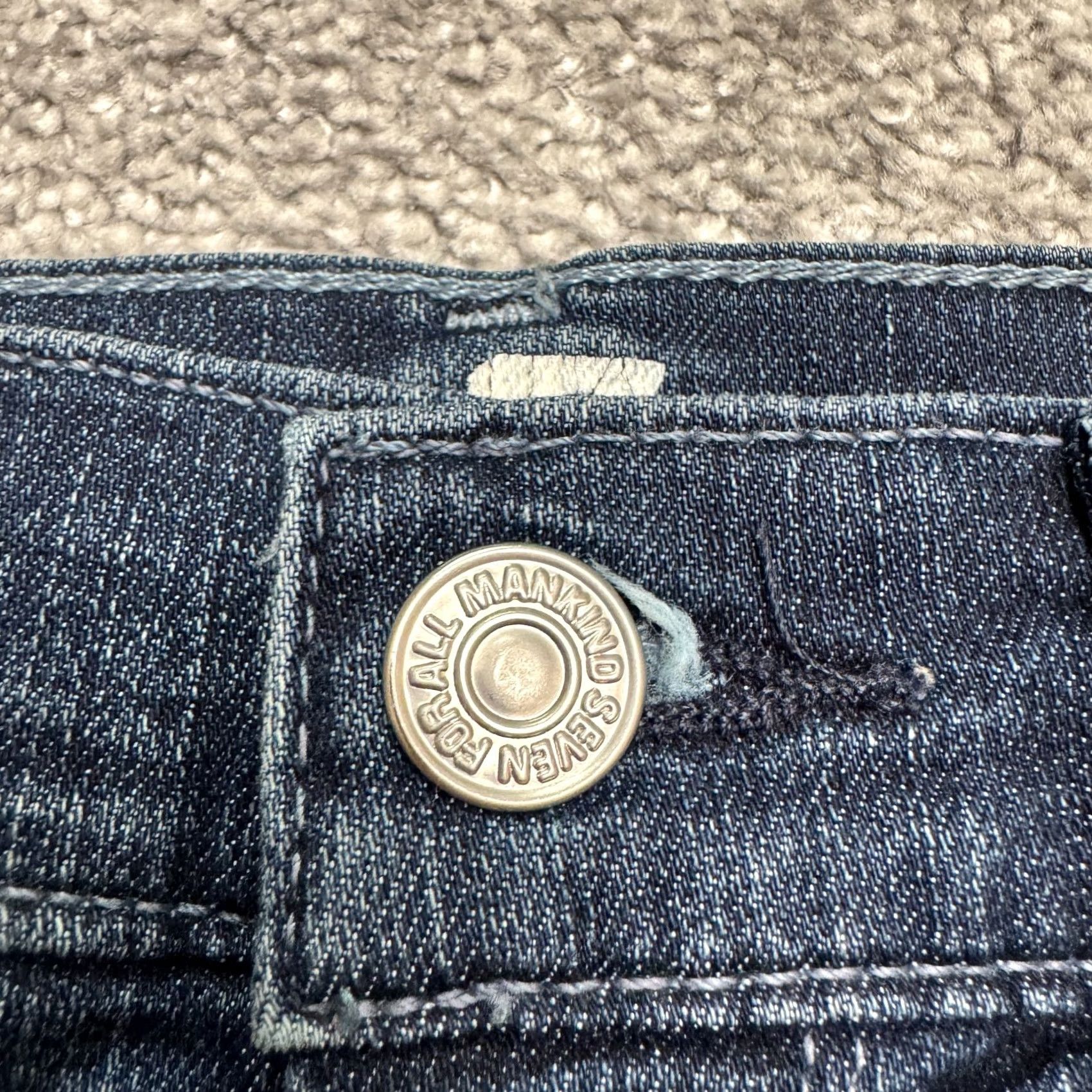 7 For All Mankind 7 For All Mankind Jeans Distressed Straight Leg Denim Dark Wash Womens 29 Blue 5-Pocket Regular Stretch Casual Size 29" - 3 Thumbnail