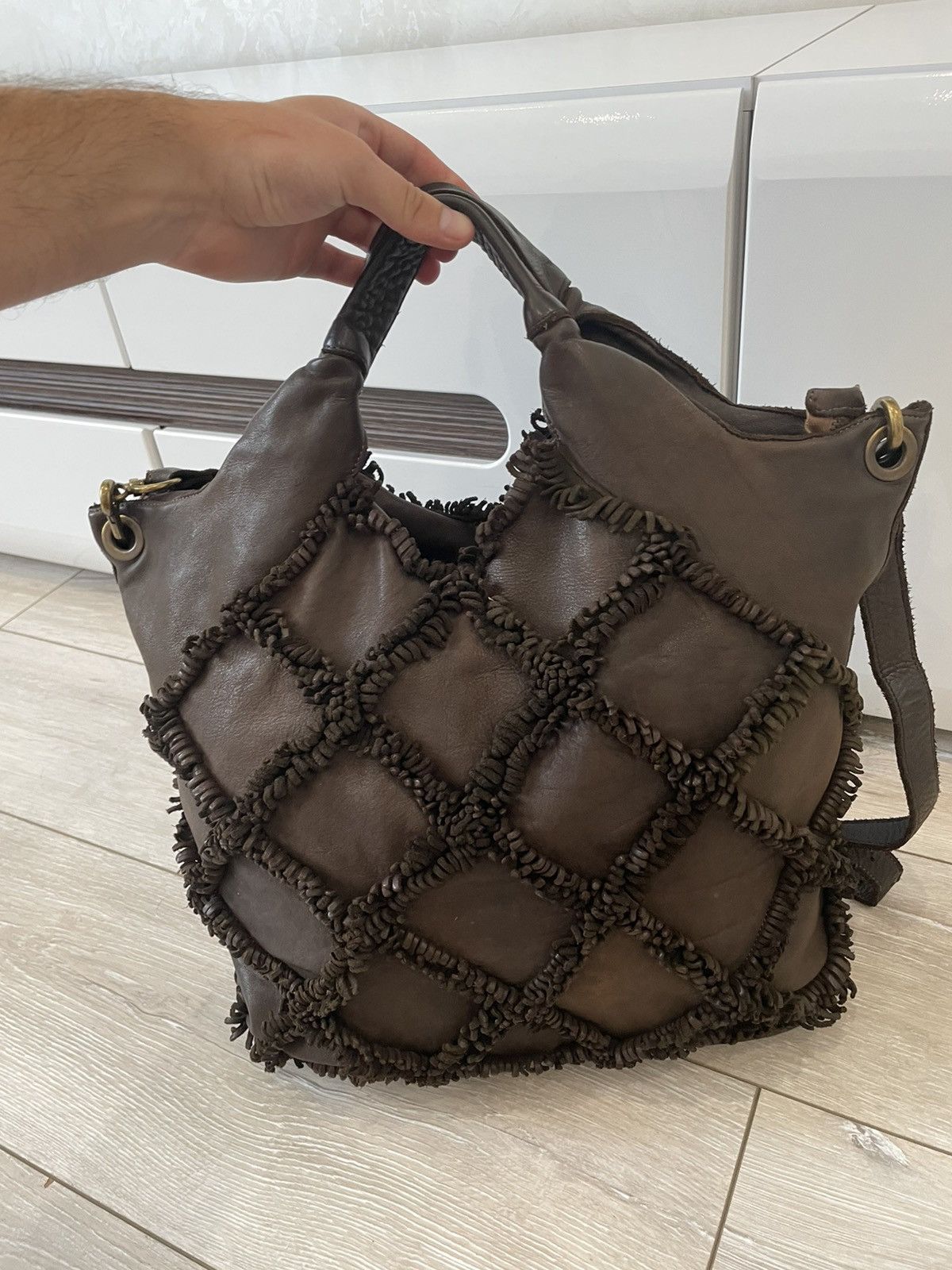 Leather × Vintage Errelleventidue Large Brown Fringed Made In Italy Size ONE SIZE - 2 Thumbnail