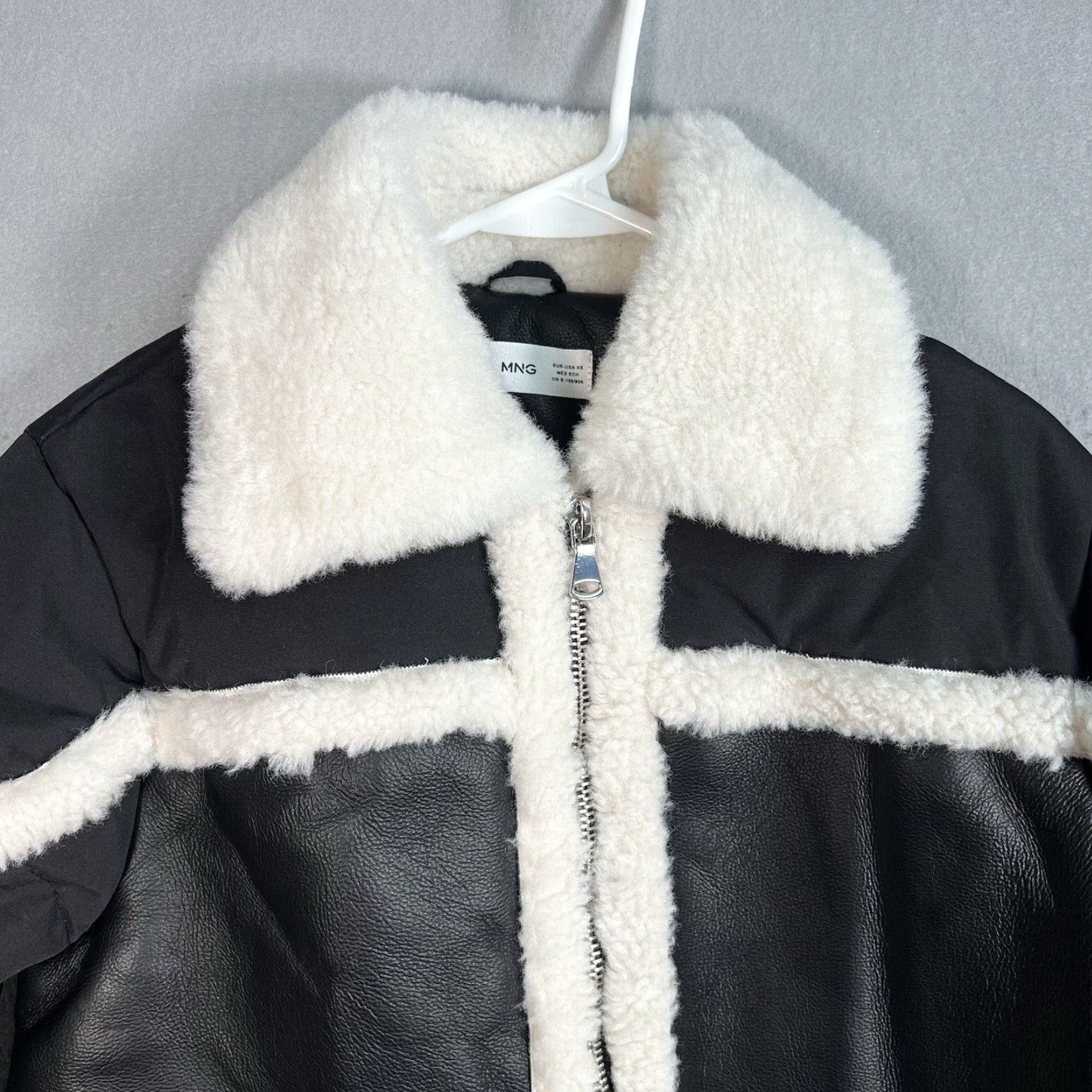 Mango Mango Womens Black Faux Shearling Trim Jacket Coat Faux Leather Front and Sleeve Trim XS Size Jacket Womens Black Size XS / US 0-2 / IT 36-38 - 5 Thumbnail
