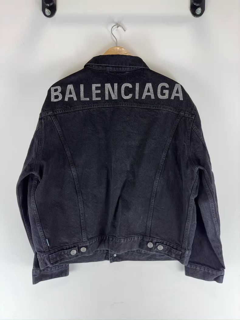 Balenciaga Black Denim Jacket with Rhinestone Logo-2505
