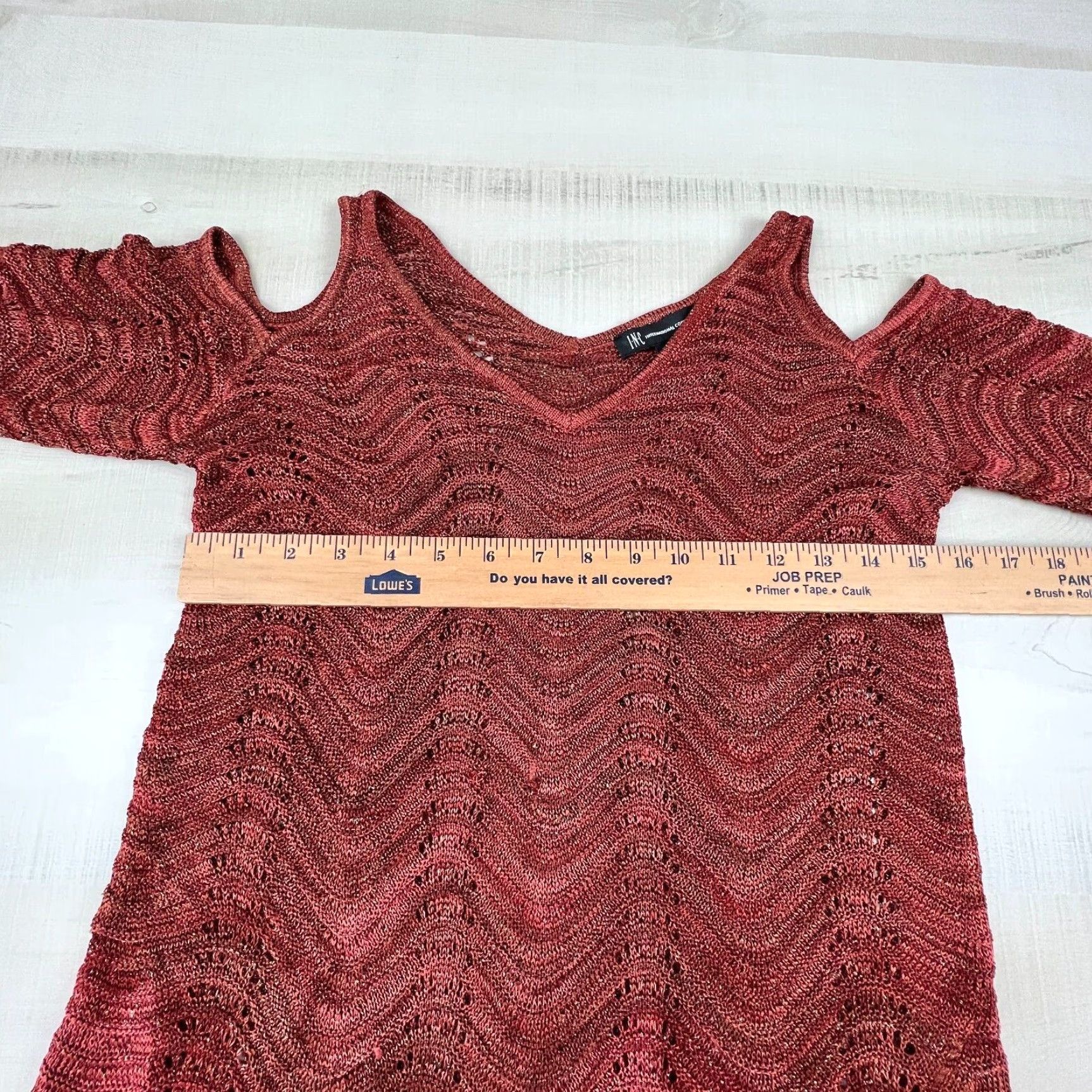 Vintage INC Womens Sweater Small Extra Large Brown Cold Shoulder Wave Knit V Neck Shimmer Casual Size S / US 4 / IT 40 - 6 Thumbnail