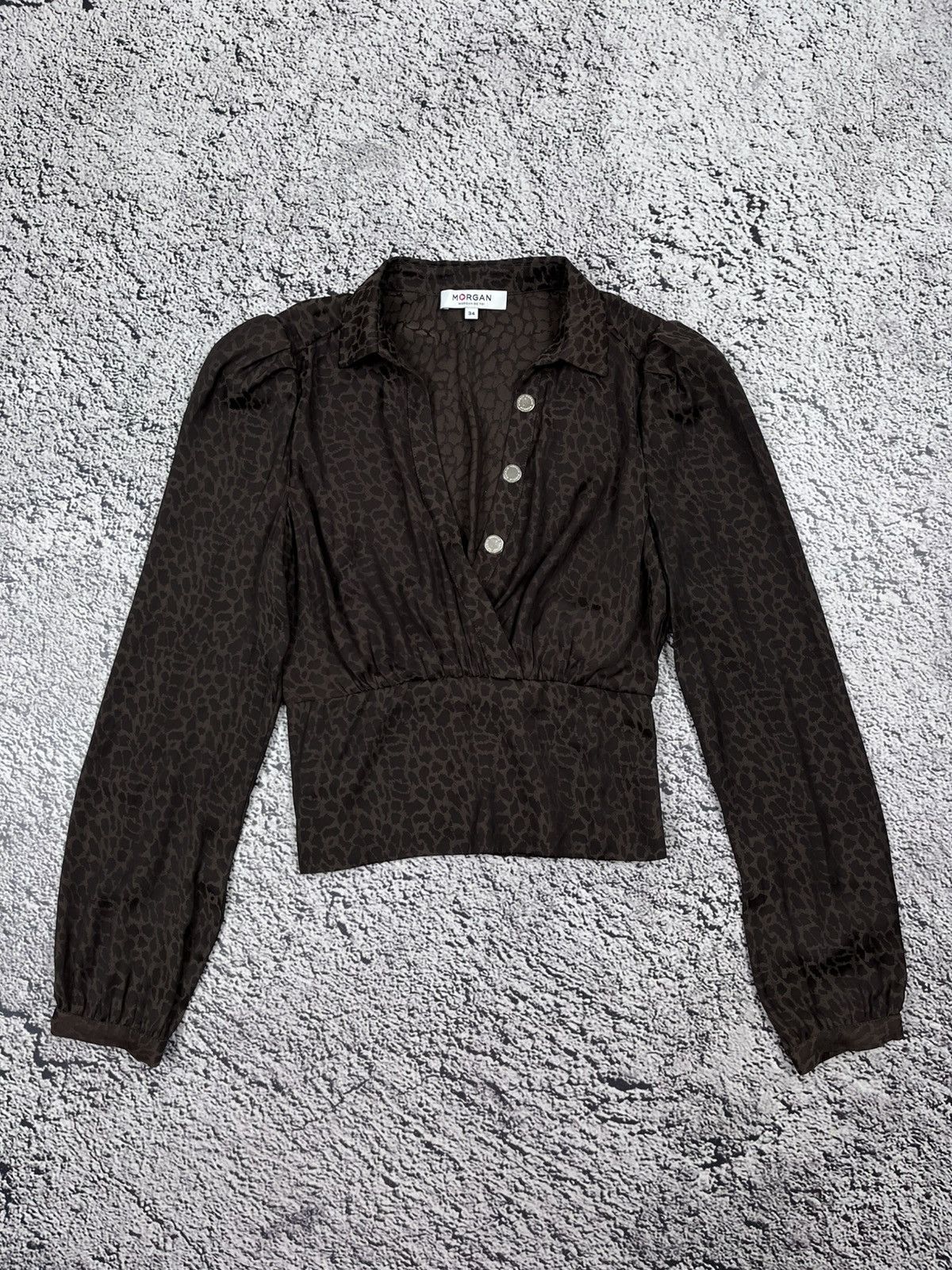 Morgan De Toi Vintage Morgan Y2K Leopard Jacquard Cropped Wrap Blouse Size XS / US 0-2 / IT 36-38 - 1 Thumbnail