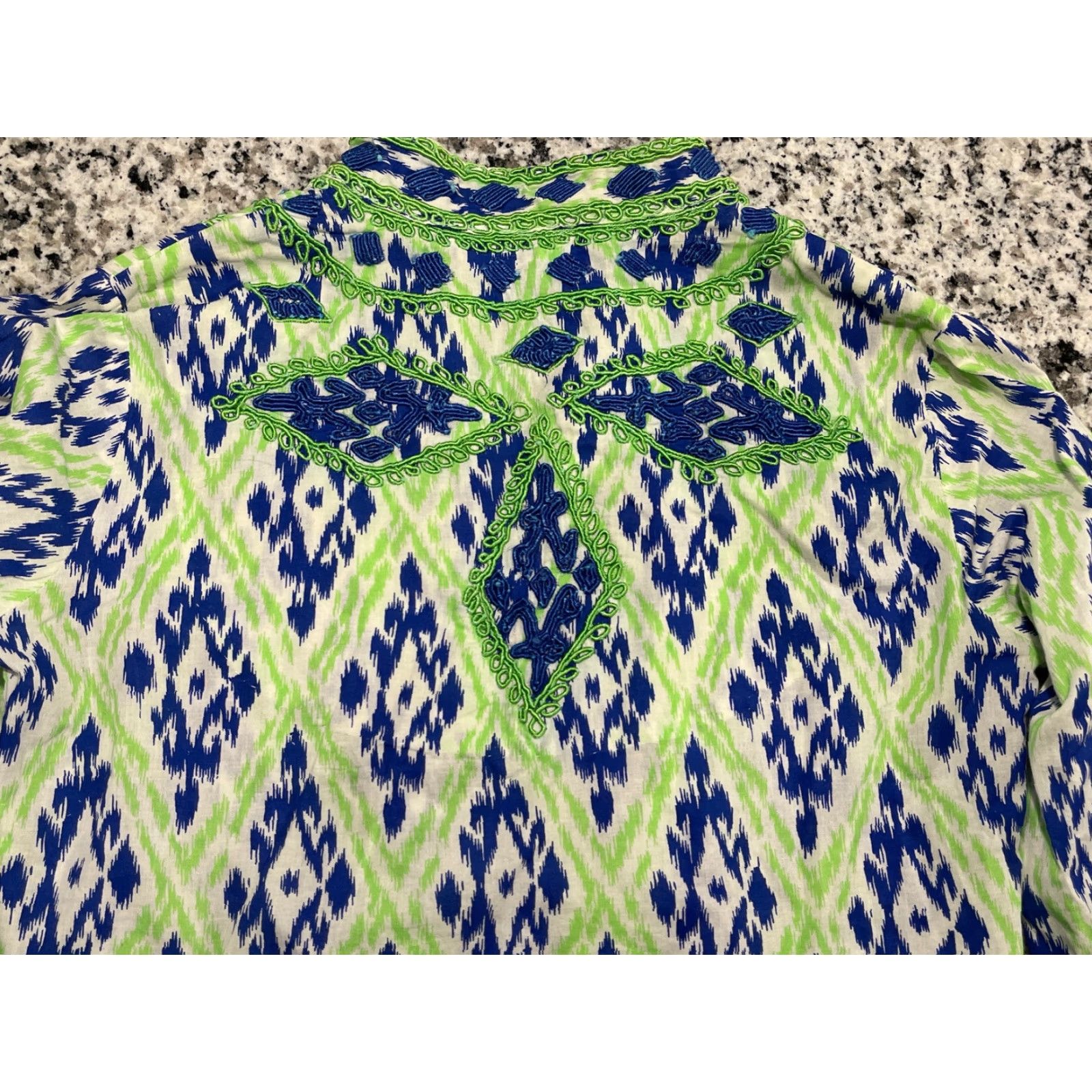 Vintage Gretchen Scott Ikat Dori Dress Embroidered Knee Length Womens XS Green/Blue - Flawless? (But must not introduce new info) Size XS / US 0-2 / IT 36-38 - 7 Thumbnail
