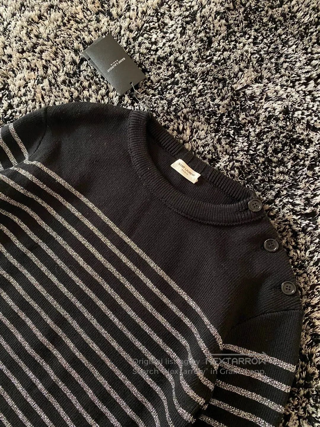 Saint Laurent Paris Saint Laurent Men's Silver Stripe Wool Sweater. Size US M / EU 48-50 / 2 - 4 Thumbnail