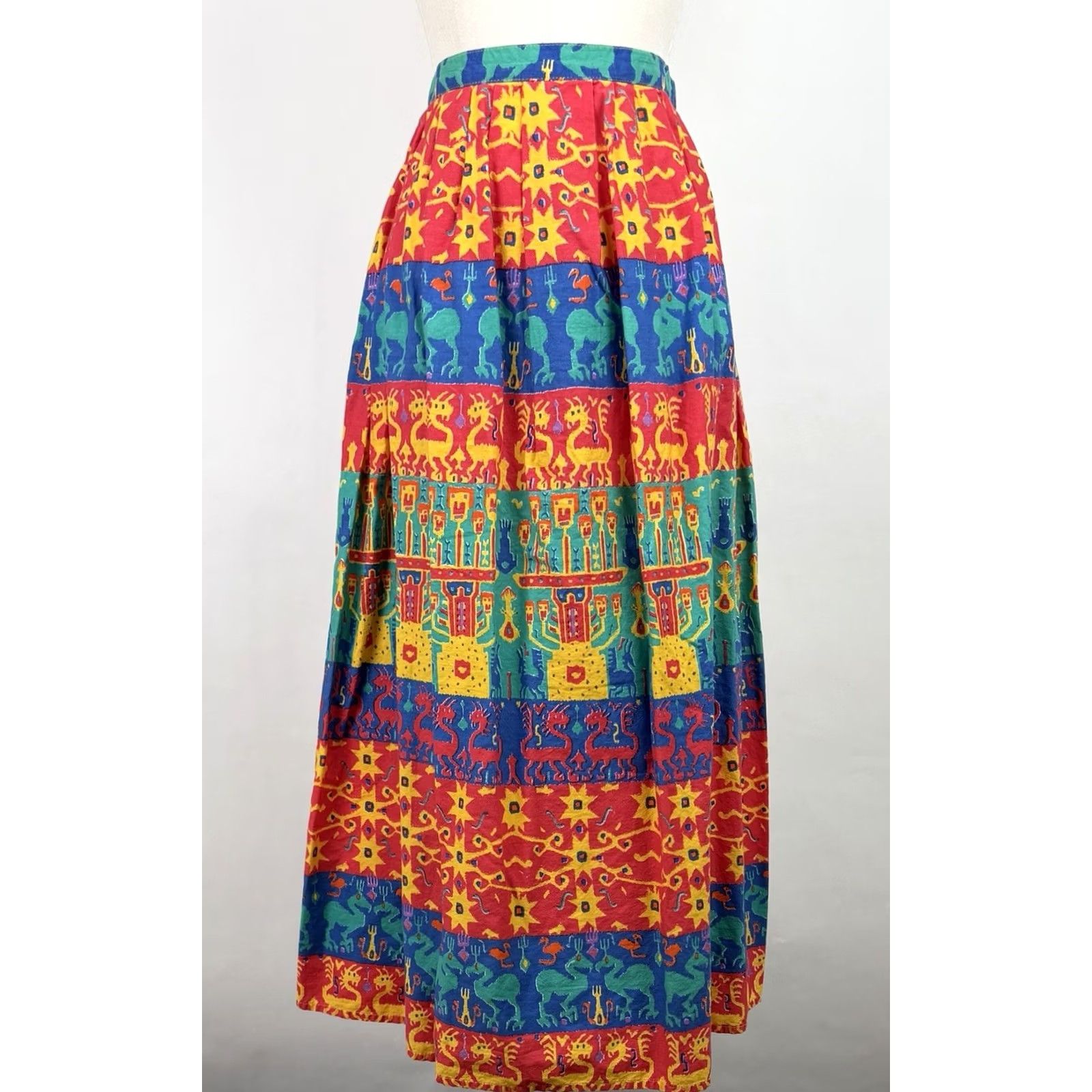 Vintage VINTAGE Claude Skirt Maxi Womens S Red Geometric Pleated 80s Art Southwestern Retro Long Hip Pockets Back Zip"} Size 28" / US 6 / IT 42 - 2 Thumbnail