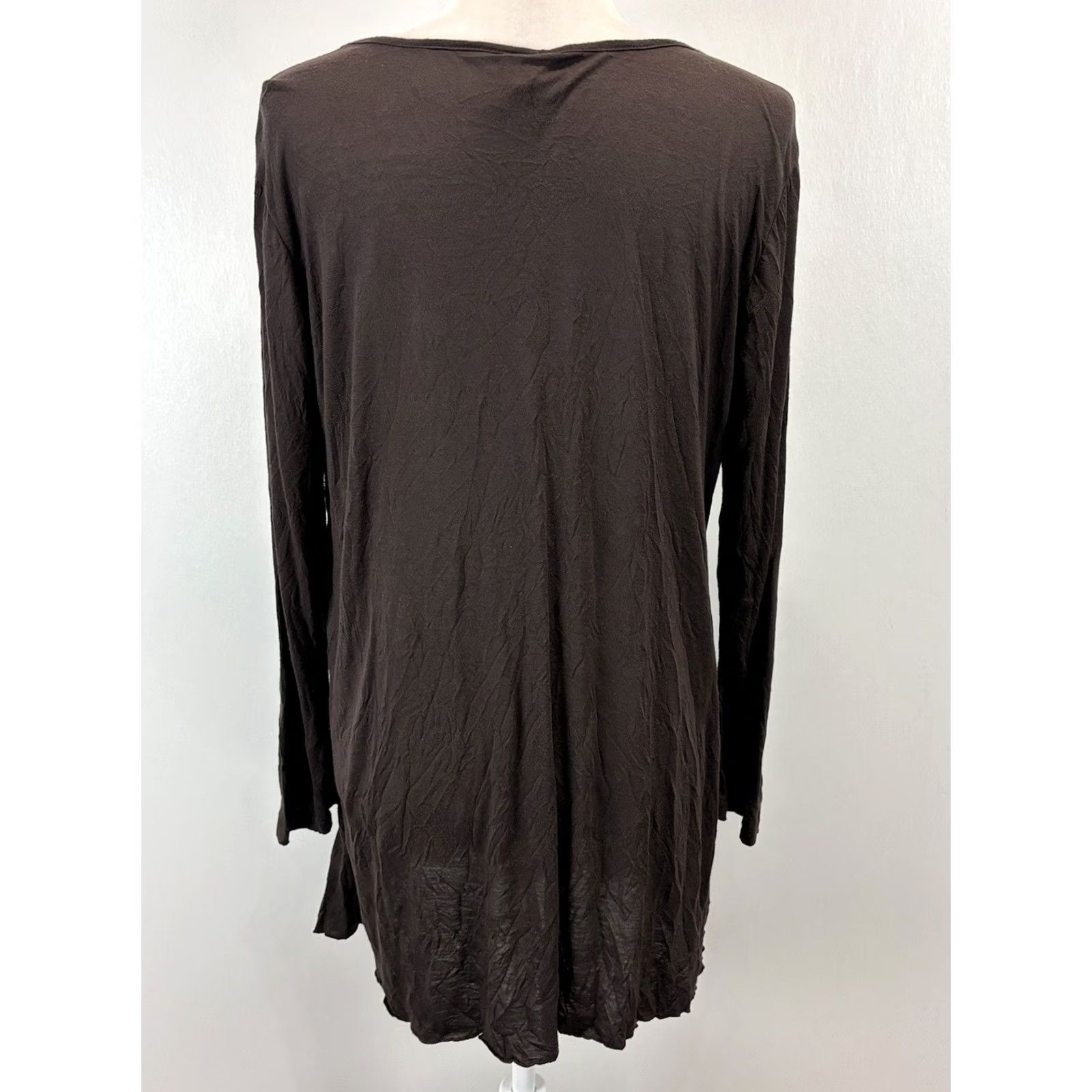 Vintage Comfy USA Shirt Womens M Brown Long Sleeve Rayon Blend Crinkled Layered Look Tunic Top Casual Size M / US 6-8 / IT 42-44 - 3 Thumbnail