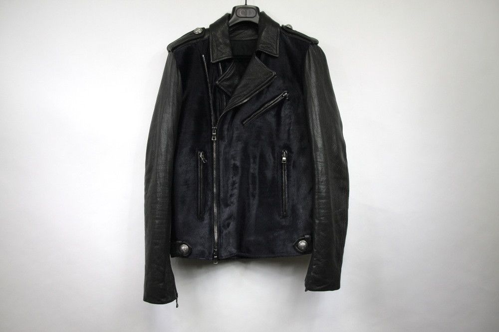 Balmain Balmain Paris Midnight Blue Black Calf Hair Leather Biker Size US M / EU 48-50 / 2 - 3 Thumbnail