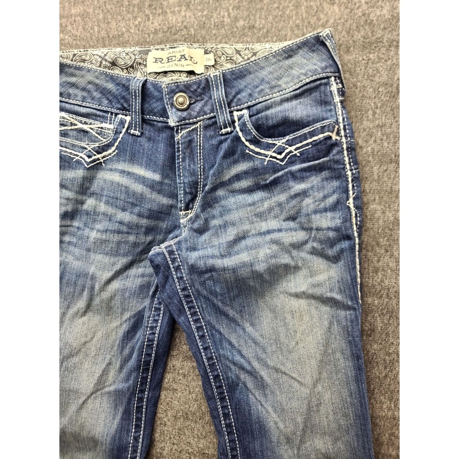 Ariat Ariat Real Denim Jeans Womens 28x32 Regular Fit Bootcut Mid Rise Distressed Denim Pants Blue Slim 5-Pocket Cowboy Horse Southwestern Mens Girls Size 28" / US 6 / IT 42 - 7 Thumbnail