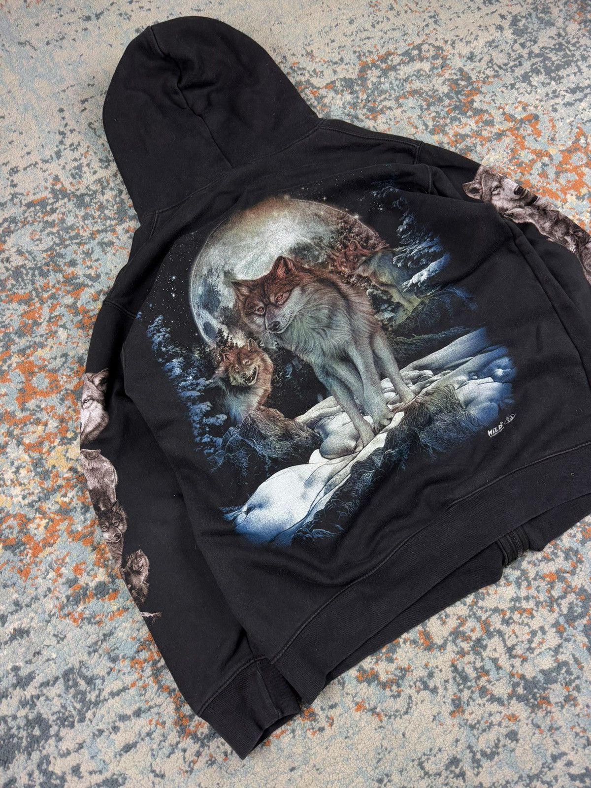 Vintage Vintage 90s Wolf pack full moon forest graphic zip hoodie Size US L / EU 52-54 / 3 - 4 Thumbnail