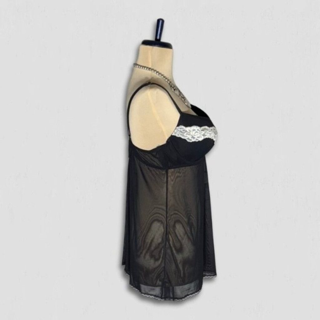 Vintage Sheer Babydoll Nightgown Lace Trim Black/White L Size L / US 10 / IT 46 - 4 Thumbnail