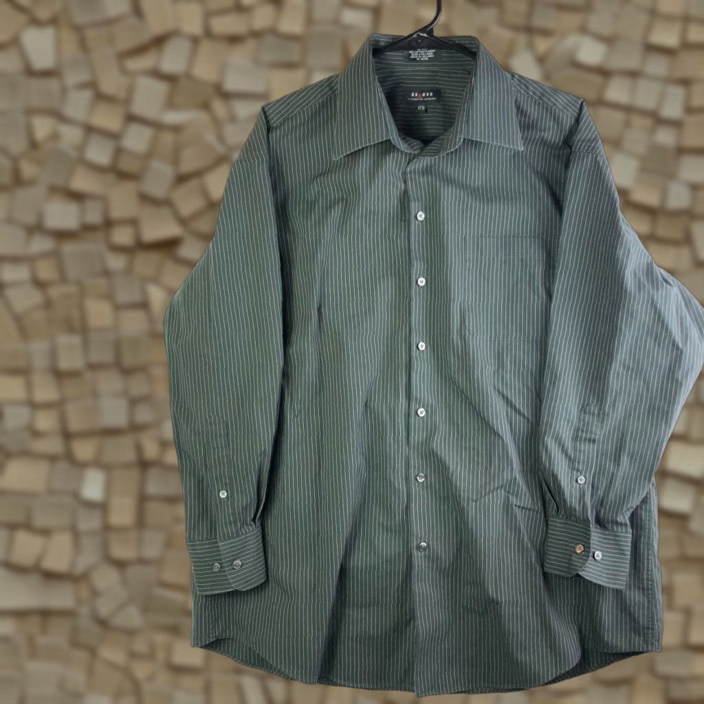 Vintage Axcess Mens 17.5 32-33 Green Long Sleeve Collared Button Up Shirt Size US XXL / EU 58 / 5 - 1 Thumbnail