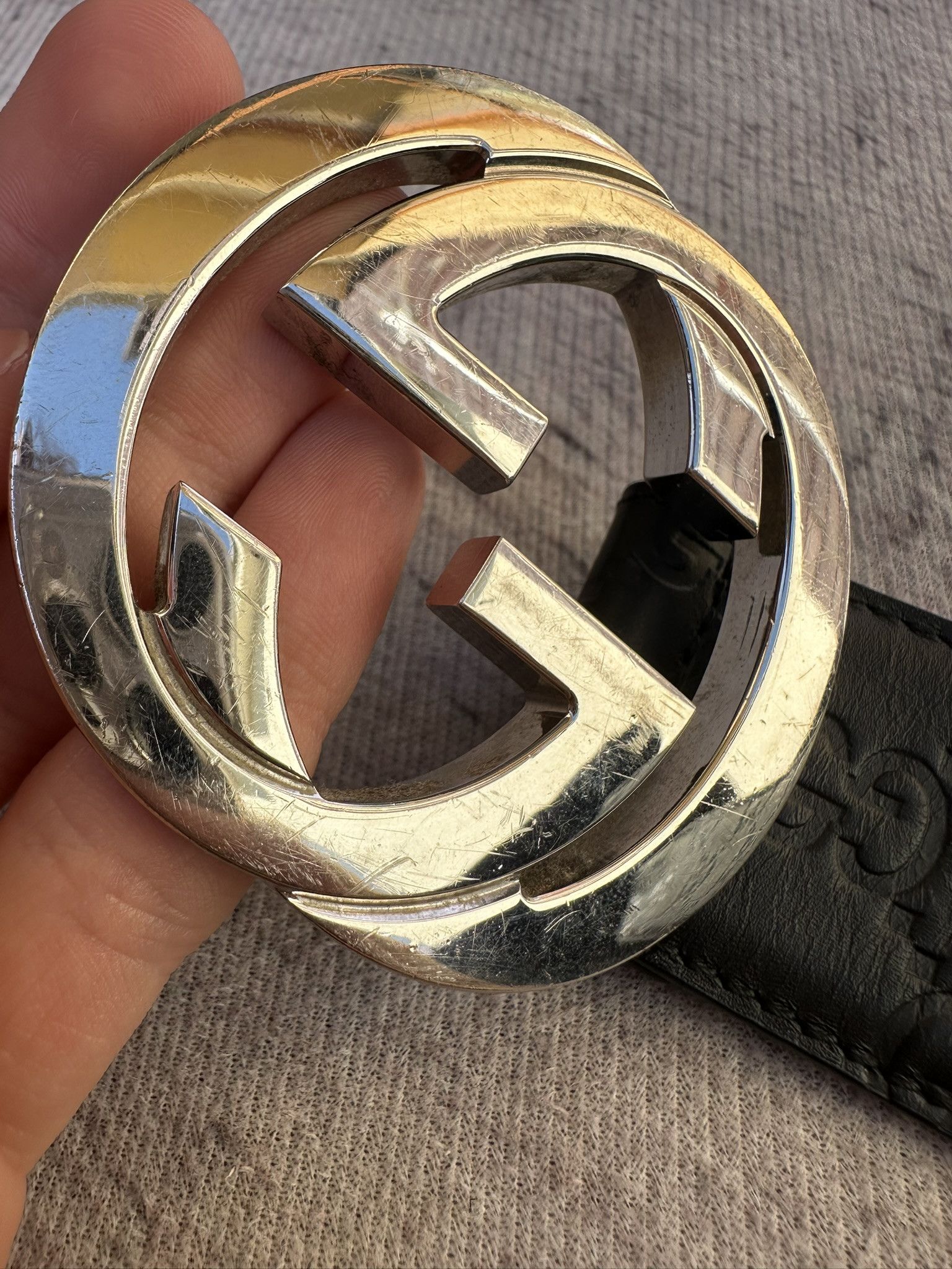 Gucci Gucci Belt Guccissima GG Monogram Black Leather Interlocking Size 34 - 4 Thumbnail