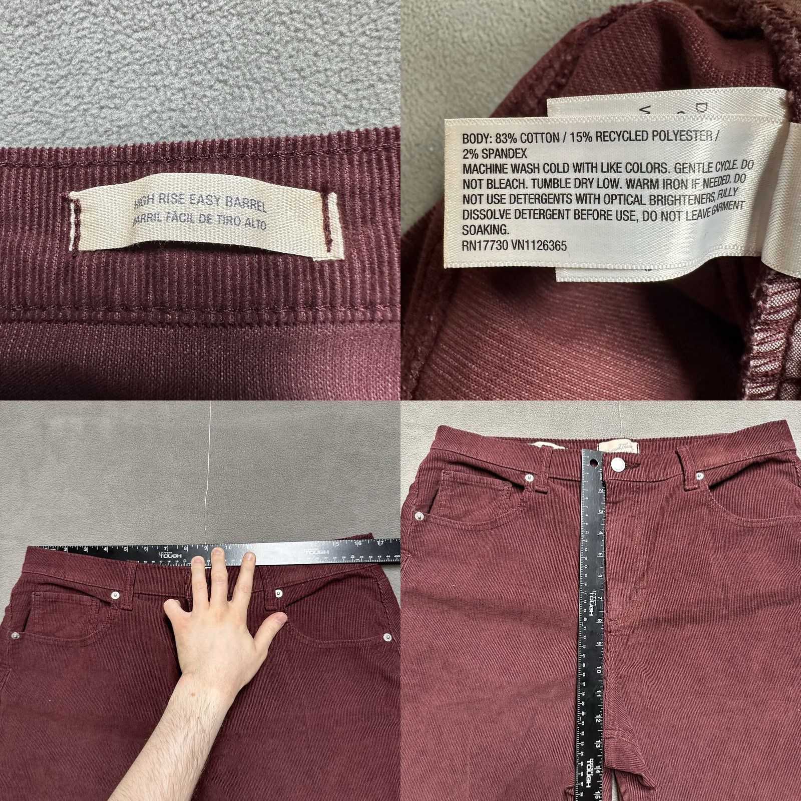Vintage Universal Thread Pants Womens 12R Maroon Red High Rise Easy Barrel Corduroy EUC Size 34" / US 12 / IT 48 - 8 Thumbnail