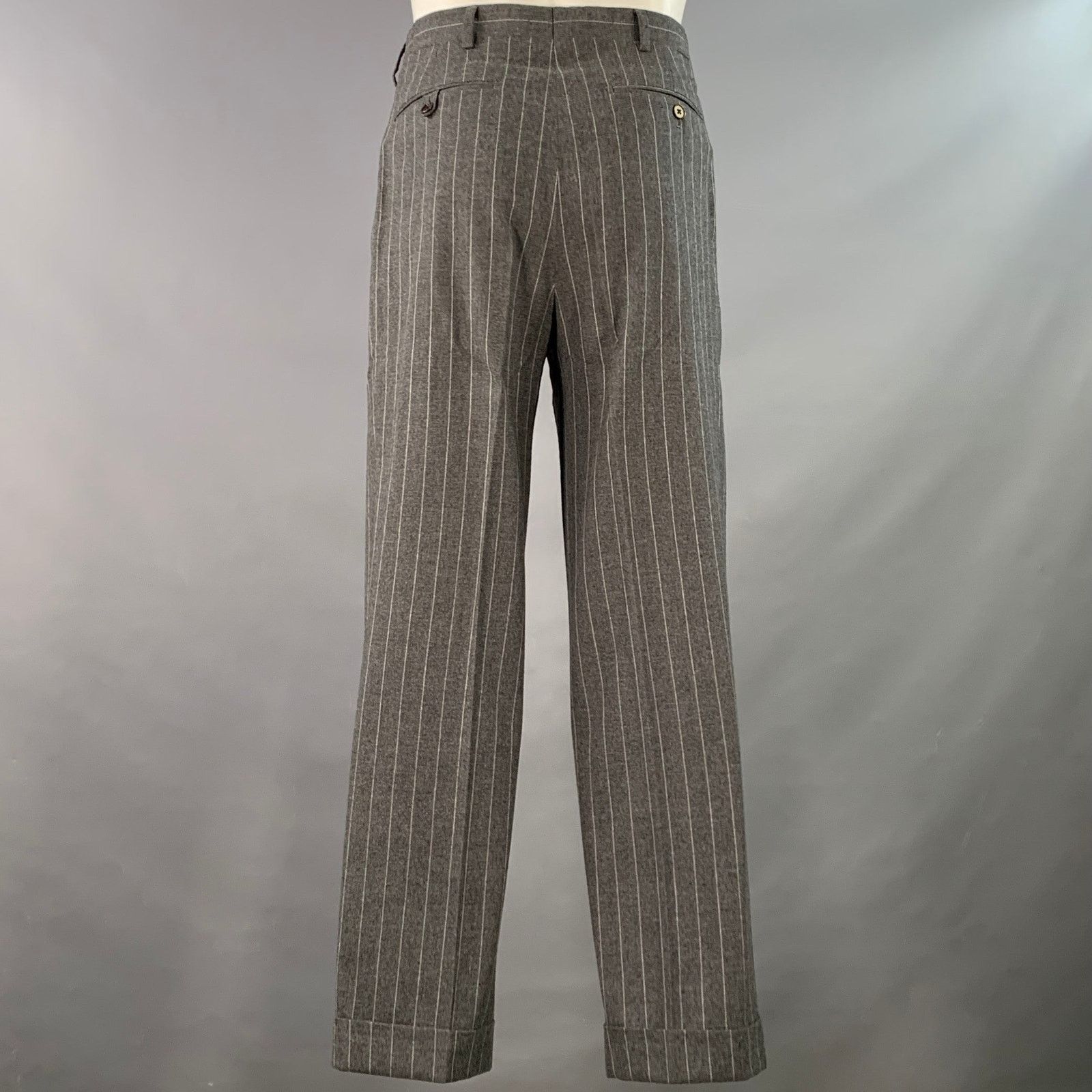Ralph Lauren Size 39 Grey Chalkstripe Wool Notch Lapel Pleated Suit Size 40R - 5 Thumbnail