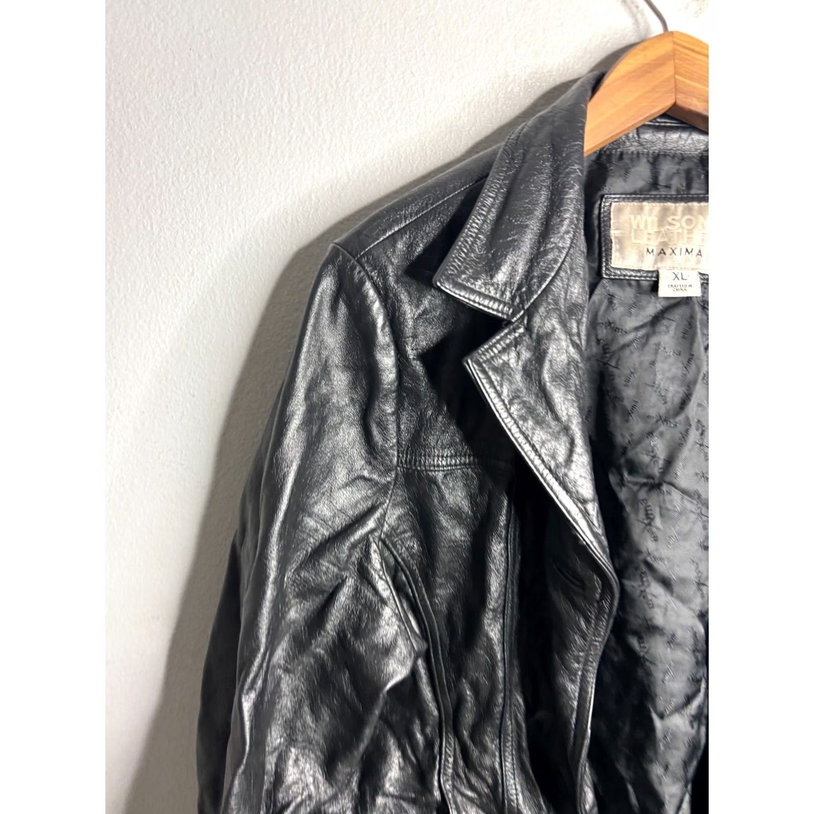 Vintage Wilsons Leather Jacket Womens XL Black Button Maxima Motorcycle Biker VTG 80s Retro Punk City Rock Size XL / US 12-14 / IT 48-50 - 2 Thumbnail