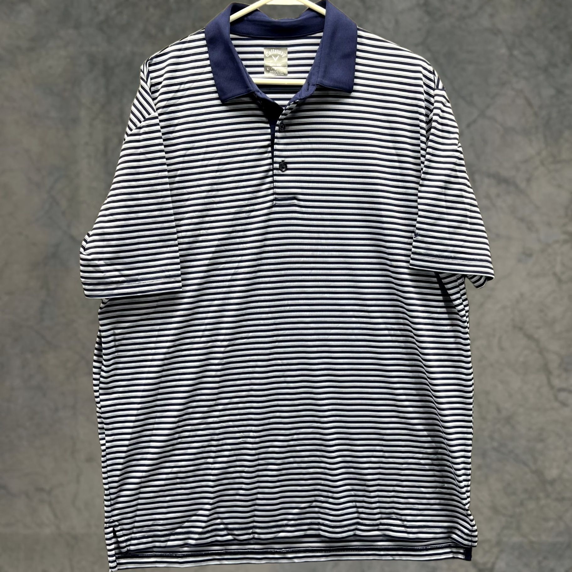 Callaway Callaway Opti-Dri Polo Shirt Mens Large Blue Stripe Golf Short Sleeve Embroidered St Andrews Country Club Navy White Polo Shirt Size US L / EU 52-54 / 3 - 1 Thumbnail