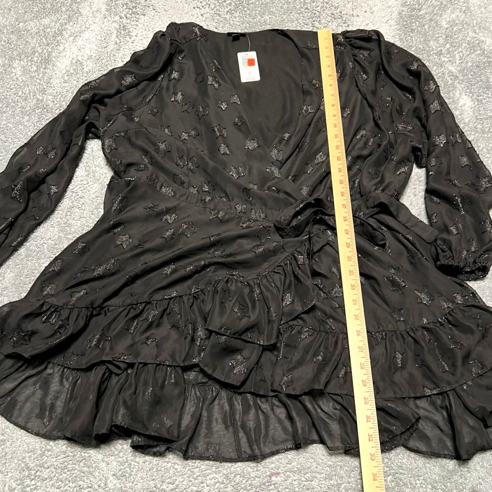 Torrid Torrid Blouse TOP 4XL Black Lurex Star Surplice Ruffle Hem Balloon Sleeve Layered Wrap Women Size XXL / US 16-18 / IT 52-54 - 6 Thumbnail