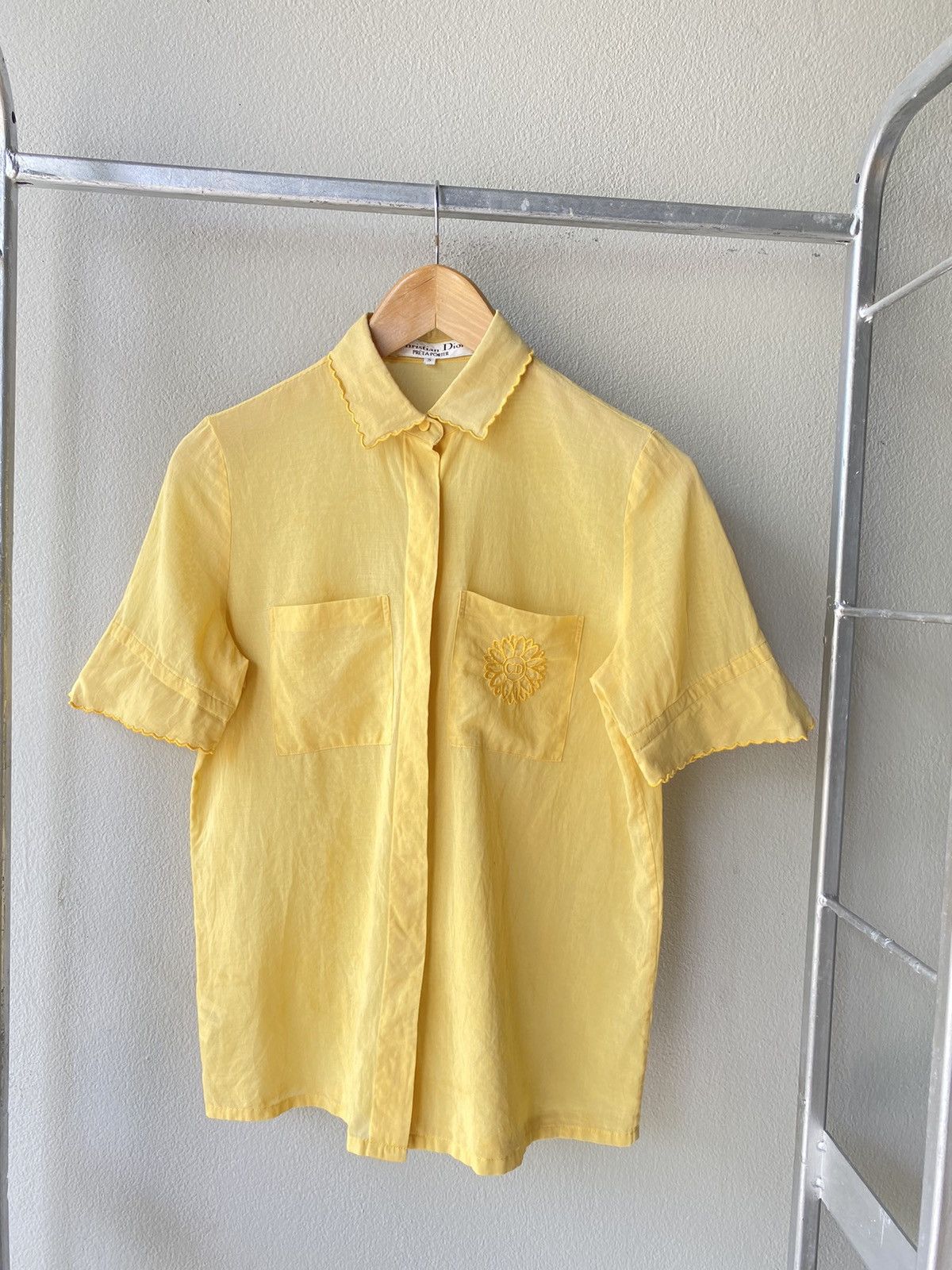 image of Christian Dior Sunflower Cd Embroidery Yellow Shirt, Women's (Size Small)