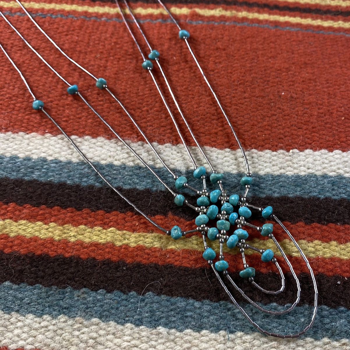 Kapital × Vintage Vtg Navajo Sterling Liquid Silver Turquoise Woven Necklace Size ONE SIZE - 1 Thumbnail