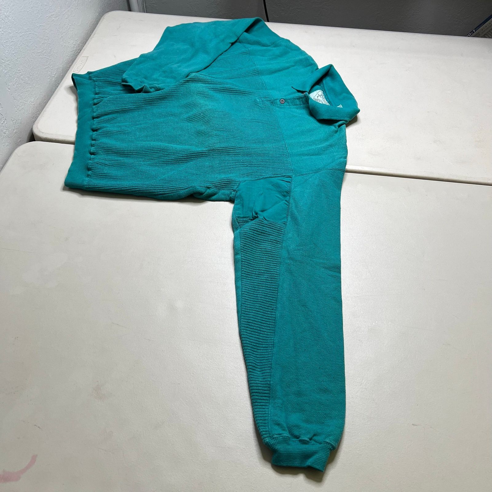 Van Heusen Vintage Van Heusen Custom Club Teal Knit Long Sleeve Polo L Size US L / EU 52-54 / 3 - 7 Thumbnail