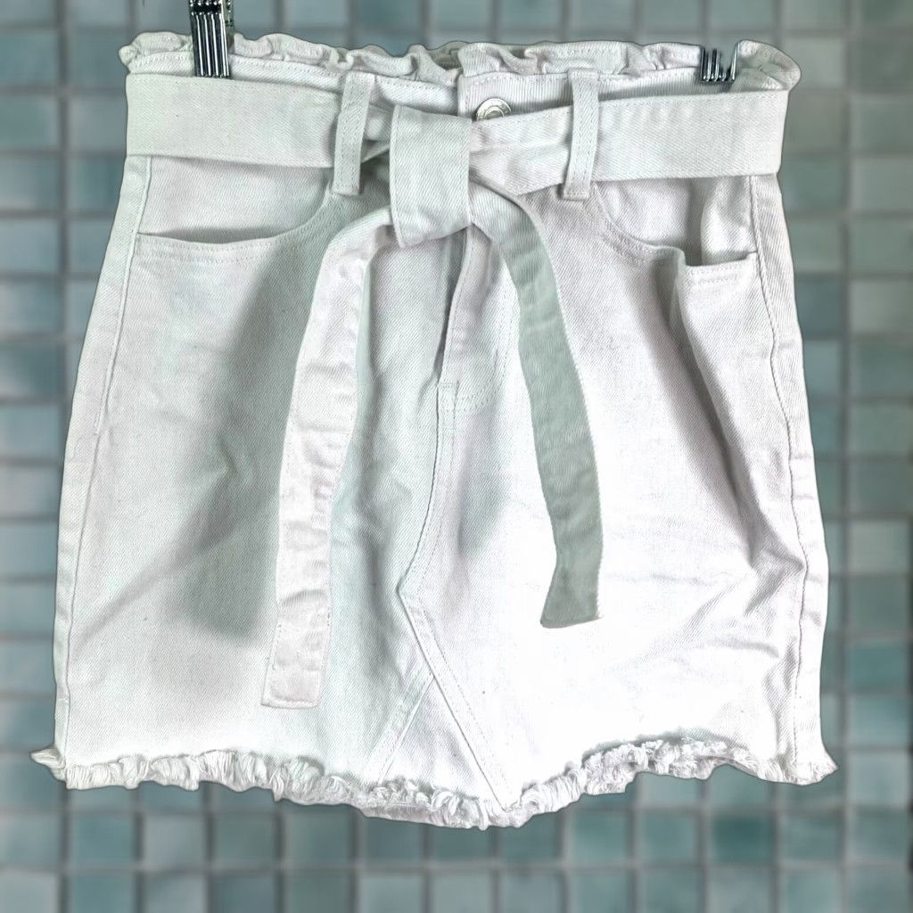 Denime VINTAGE SO White Denim Mini Skirt Womens Size 5 27W Short Casual Party Cotton Blend Stretch Size 27" / US 4 / IT 40 - 1 Thumbnail