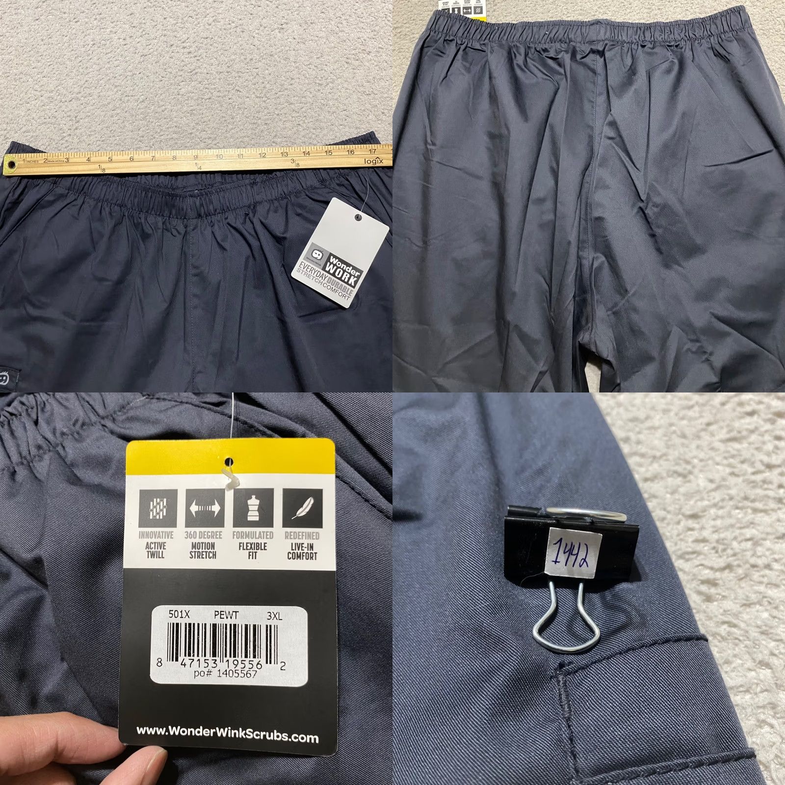 Vintage WonderWink Unisex Pants 3X Gray NWT Medical Scrubs Pockets Polyester Wonder Work Pants Size US 39 - 8 Thumbnail