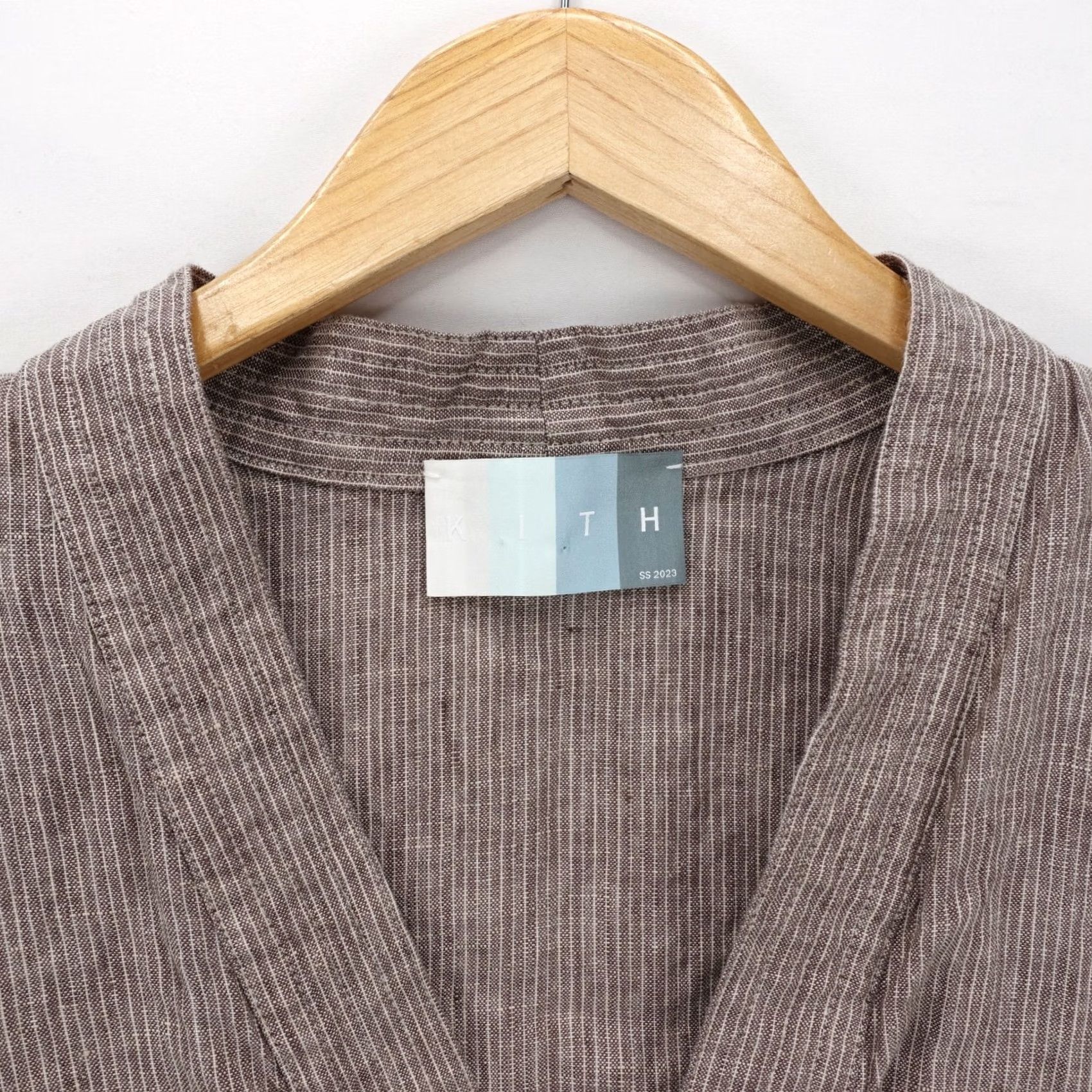 Kith Kith Shirt Mens Large V-Neck Button-Up Striped Light Brown Linen Short Sleeve Kimono Size US L / EU 52-54 / 3 - 4 Thumbnail