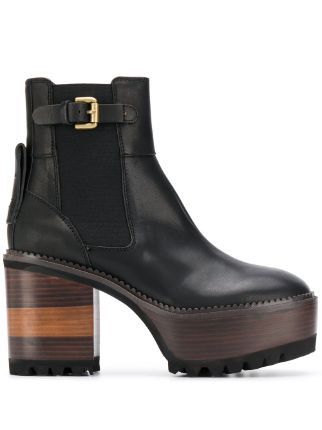 Chloe See By Chloé Block Heel Platform Black Leather Bootie Size US 5 / IT 35 - 1 Thumbnail